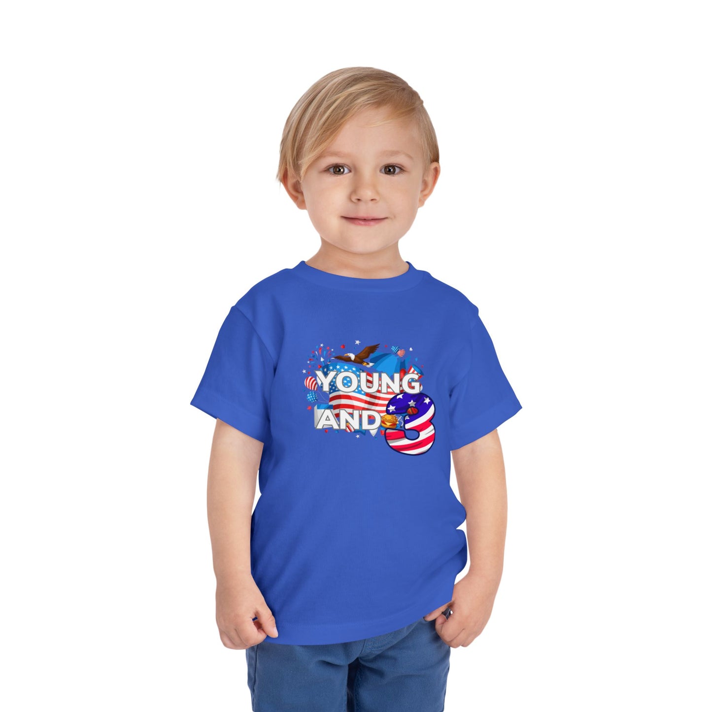 3rd Birthday- "Young and Free" USA Toddler Tee – Cute Kids' Unisex Shirt with Patriotic Design
