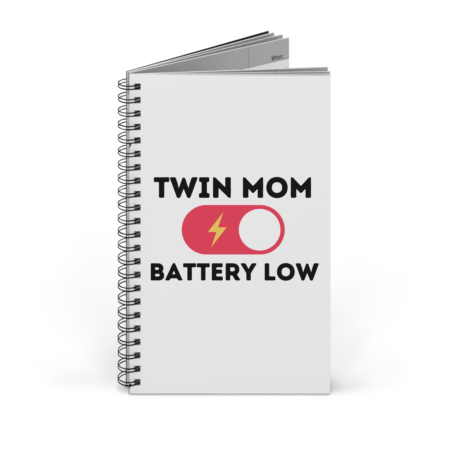 Twin Mom Battery Low Spiral Journal - Perfect Gift for Mothers, Ideal for Journaling and Note-taking