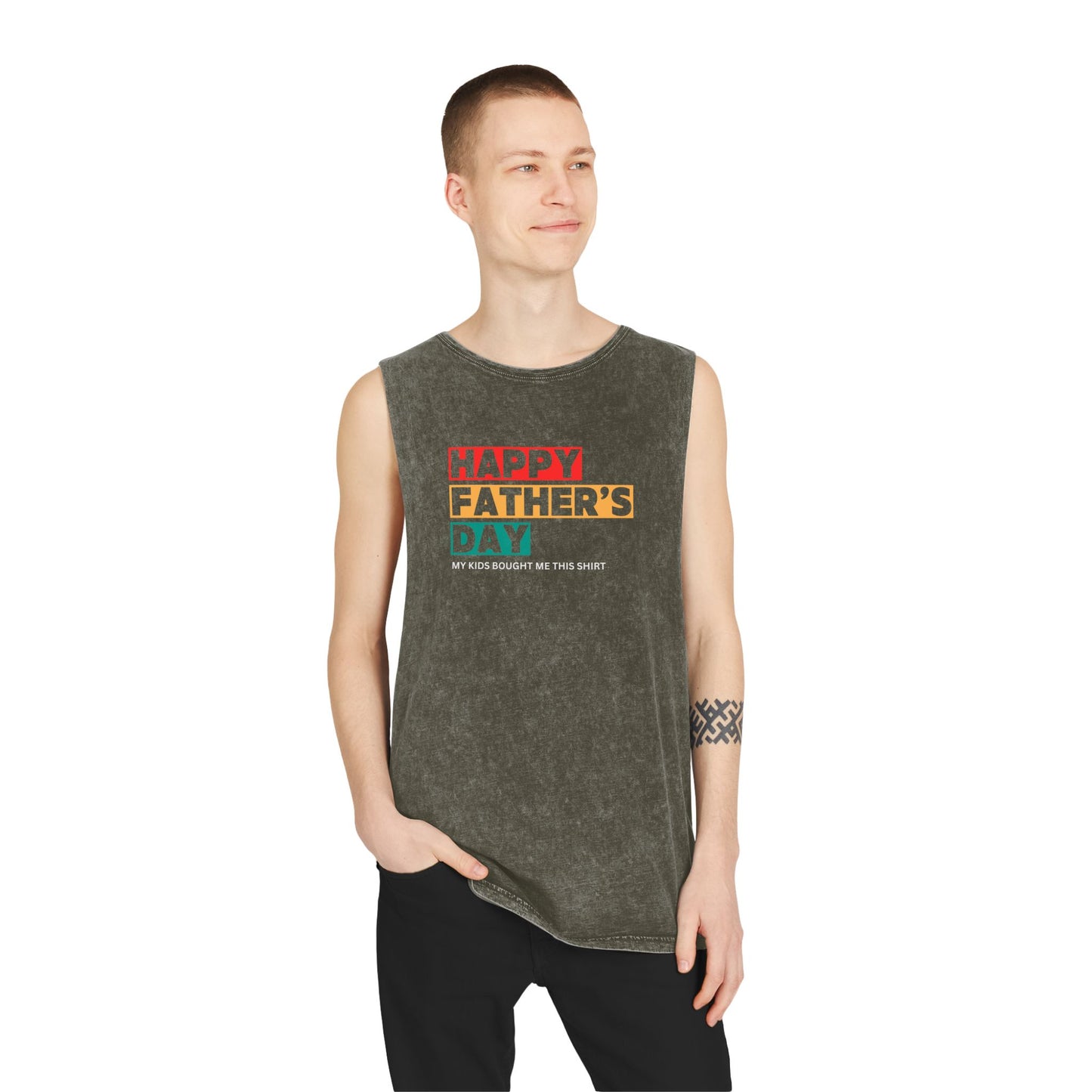"Happy Father's Day- My kids bought me this shirt" Stonewash Tank Top - Gift for Dad/Stepdad