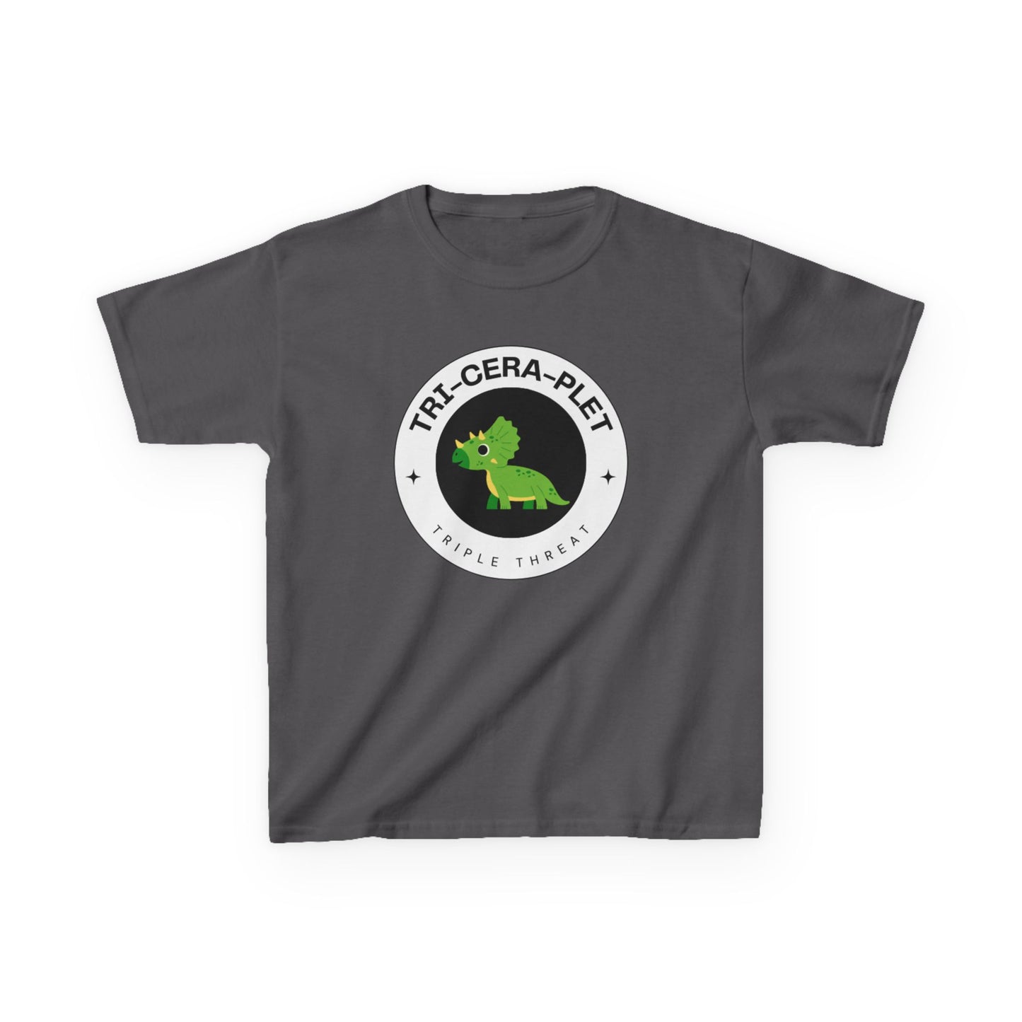 Tri-Cera-Plet Young Kids T-Shirt - Fun Dino Graphic T-Shirt for Triplets