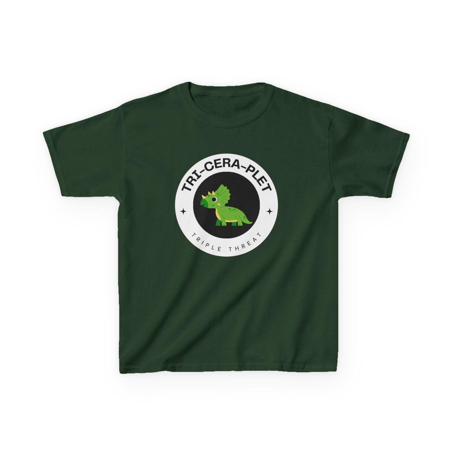 Tri-Cera-Plet Young Kids T-Shirt - Fun Dino Graphic T-Shirt for Triplets