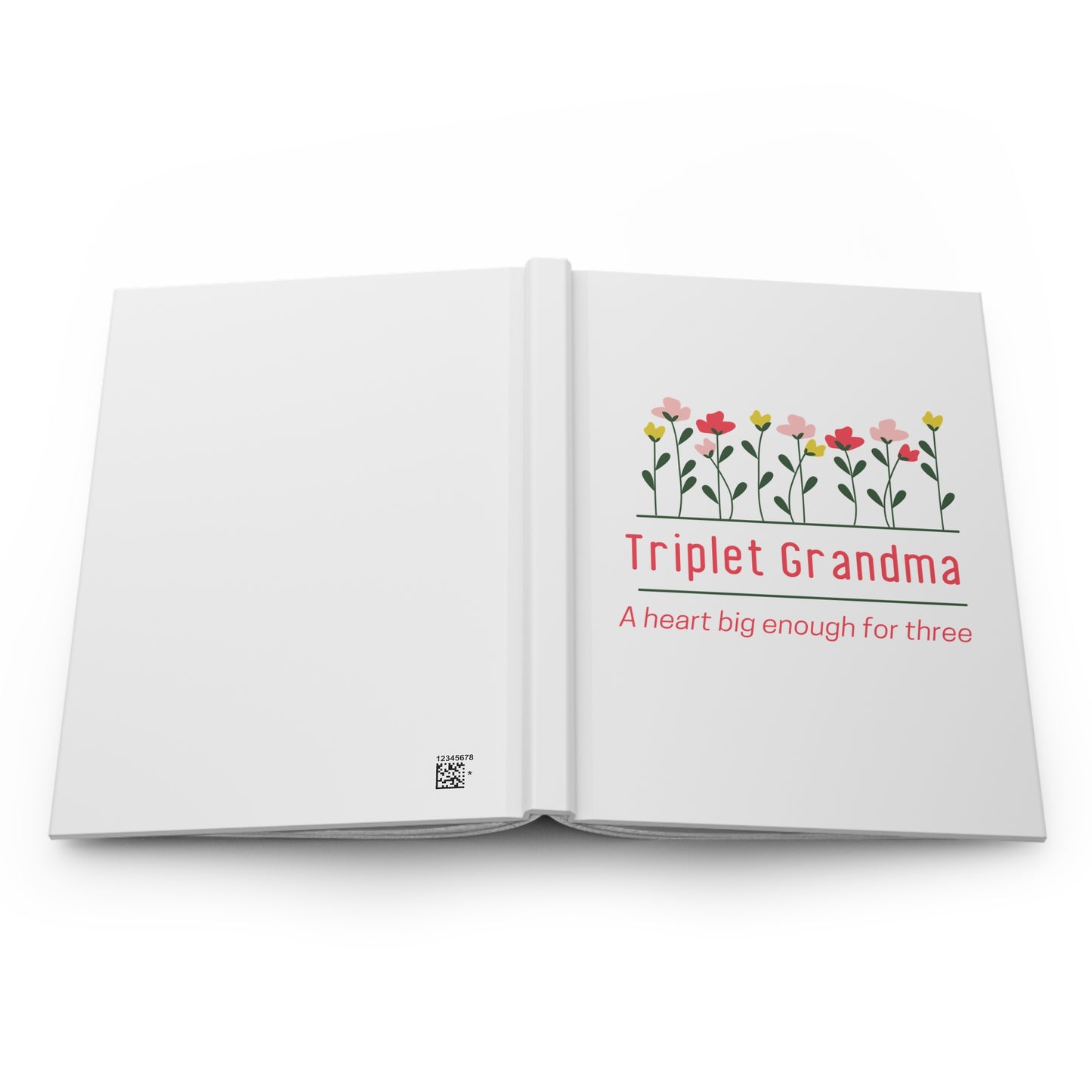 Triplet Grandma Hardcover Journal — "A heart big enough for three" Floral Keepsake