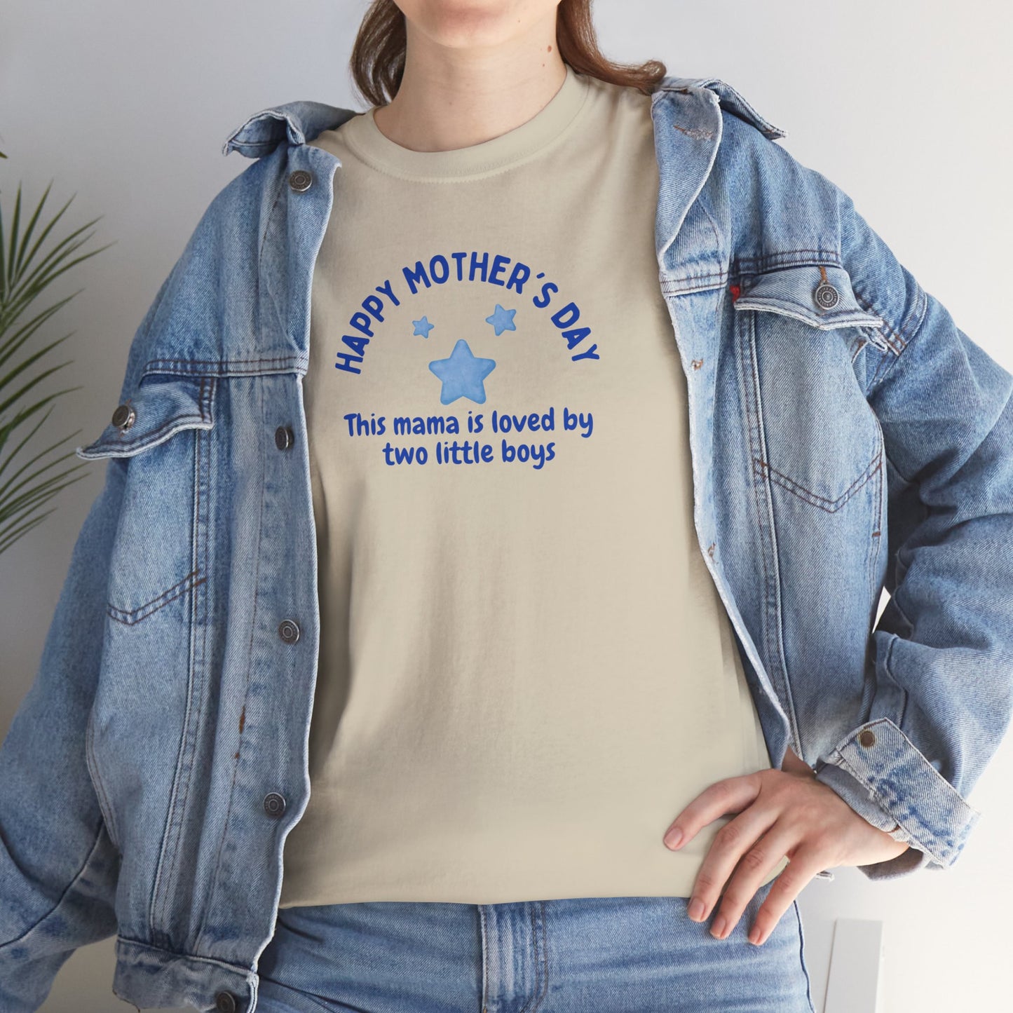 "This Mama is loved by two little boys-Happy Mother's Day" Cotton T-Shirt - Perfect Gift for Twin Moms