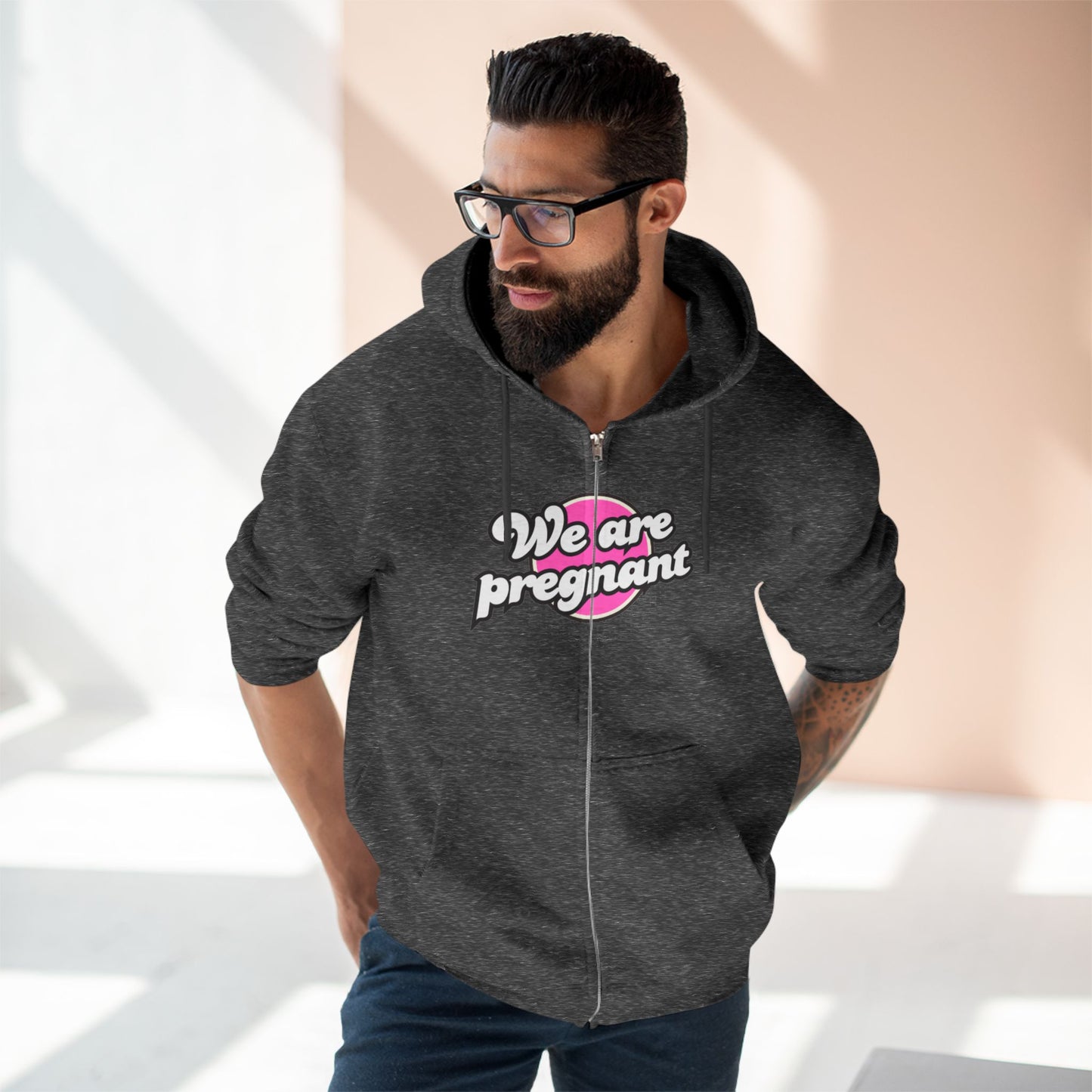 We Are Pregnant - Pink Unisex Zip Hoodie, Pregnancy Gift, Maternity Style, Expecting Parent Apparel, Baby Announcement Clothing