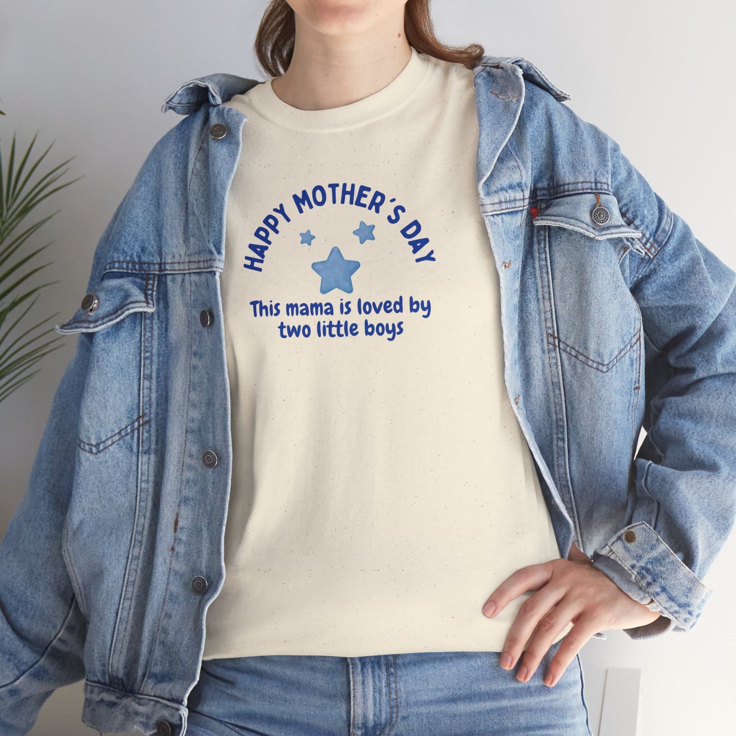 "This Mama is loved by two little boys-Happy Mother's Day" Cotton T-Shirt - Perfect Gift for Twin Moms