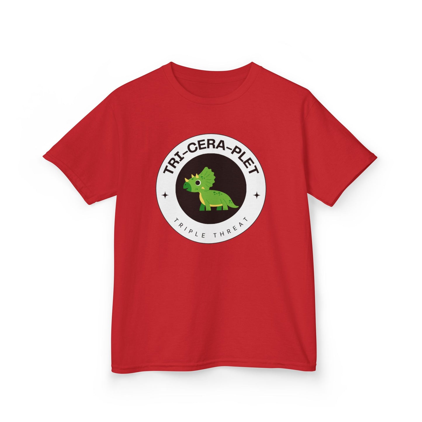 Tri-Cera-Plet Young Kids T-Shirt - Fun Dino Graphic T-Shirt for Triplets