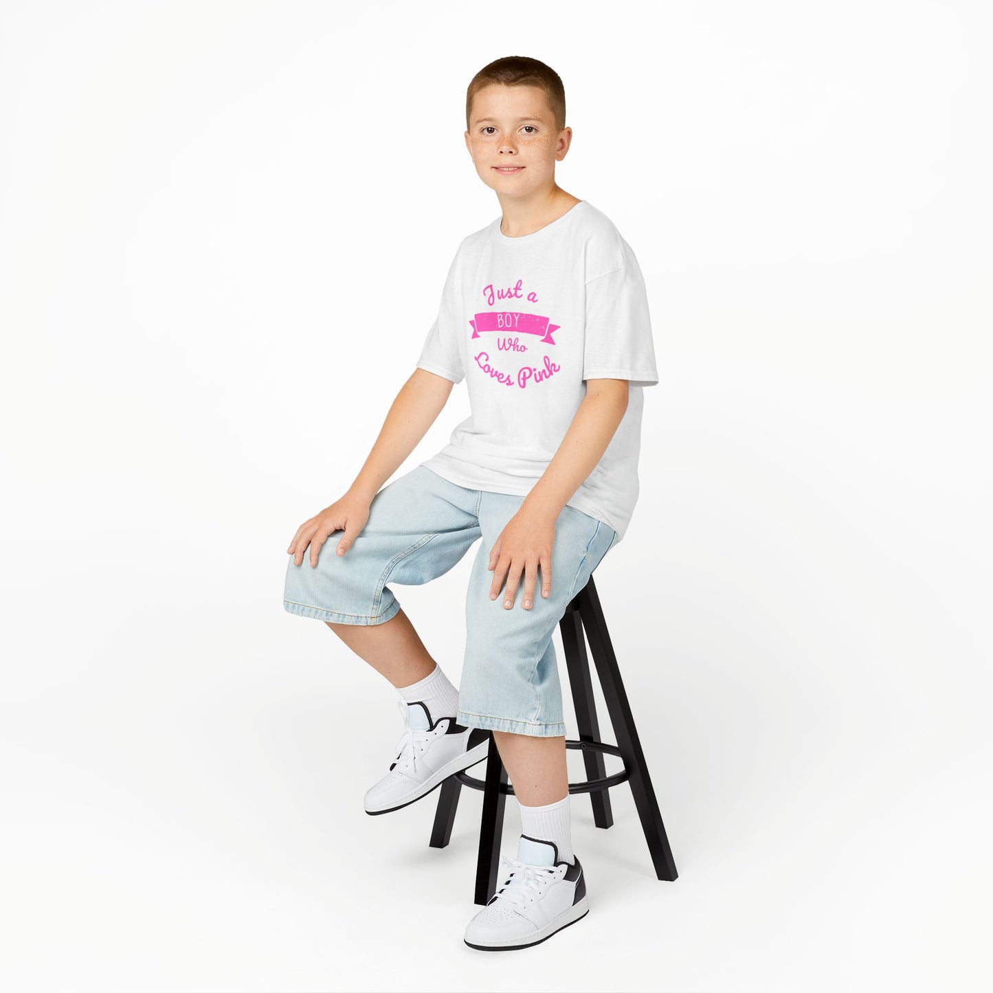 Just a Boy Who Loves Pink Kids Heavy Cotton Tee - Fun T-Shirt for Boys, Great for Birthdays and Celebrations
