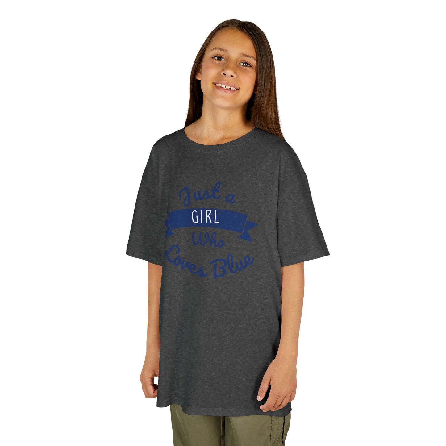 Just a Girl Who Loves Blue Kids Heavy Cotton Tee - Cute Comfortable T-Shirt for Young Girls