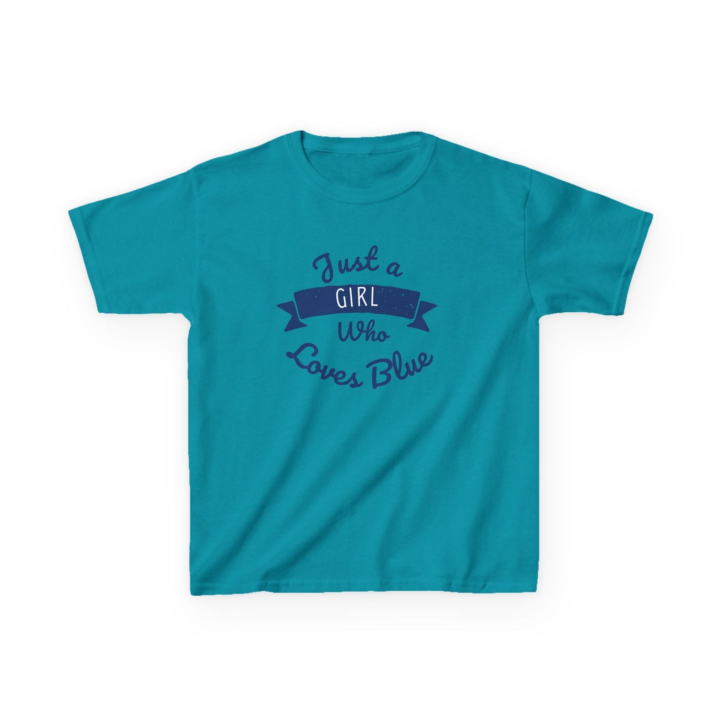 Just a Girl Who Loves Blue Kids Heavy Cotton Tee - Cute Comfortable T-Shirt for Young Girls