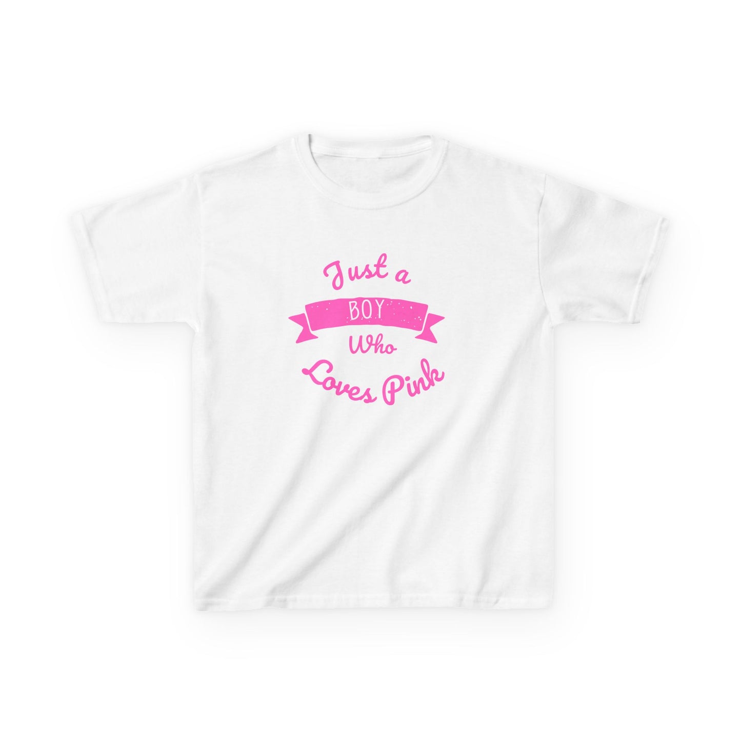 Just a Boy Who Loves Pink Kids Heavy Cotton Tee - Fun T-Shirt for Boys, Great for Birthdays and Celebrations