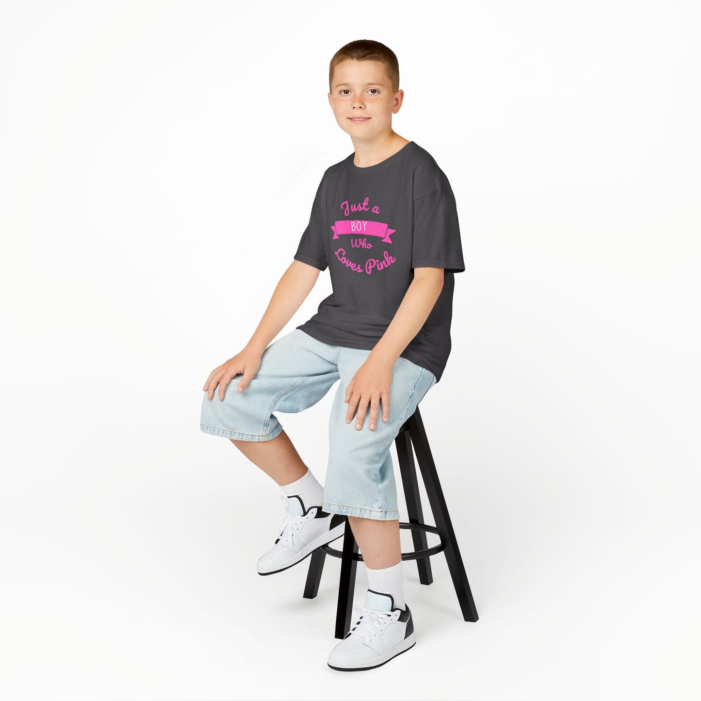 Just a Boy Who Loves Pink Kids Heavy Cotton Tee - Fun T-Shirt for Boys, Great for Birthdays and Celebrations