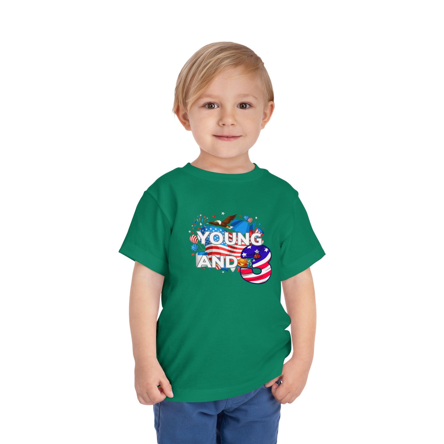 3rd Birthday- "Young and Free" USA Toddler Tee – Cute Kids' Unisex Shirt with Patriotic Design