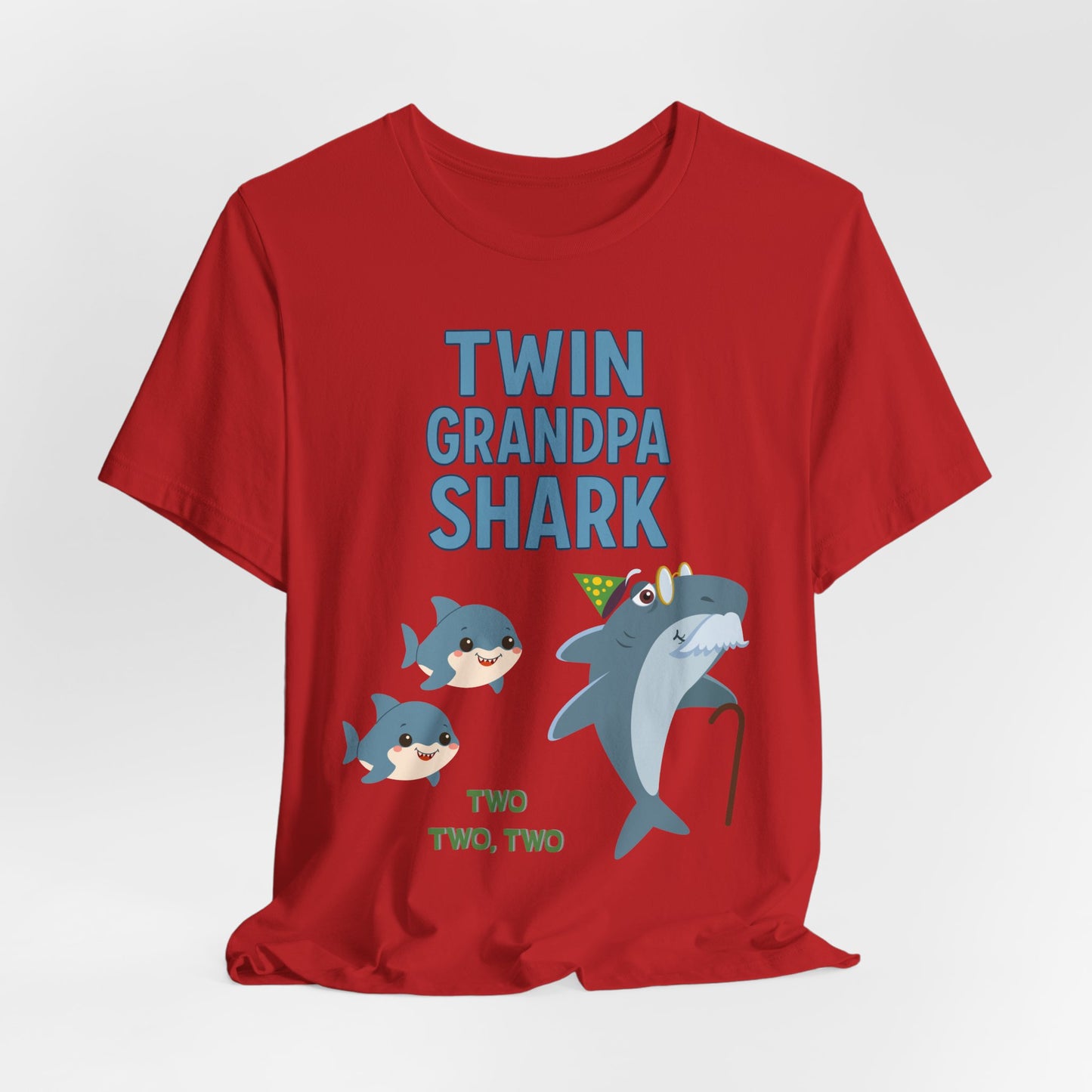 Twin Grandpa Shark T‑Shirt – Cute Grandpa & Twin Grandkids Family Tee