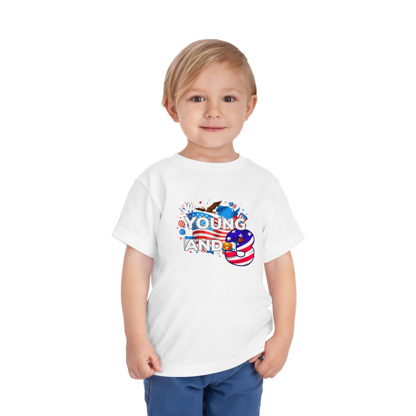 3rd Birthday- "Young and Free" USA Toddler Tee – Cute Kids' Unisex Shirt with Patriotic Design