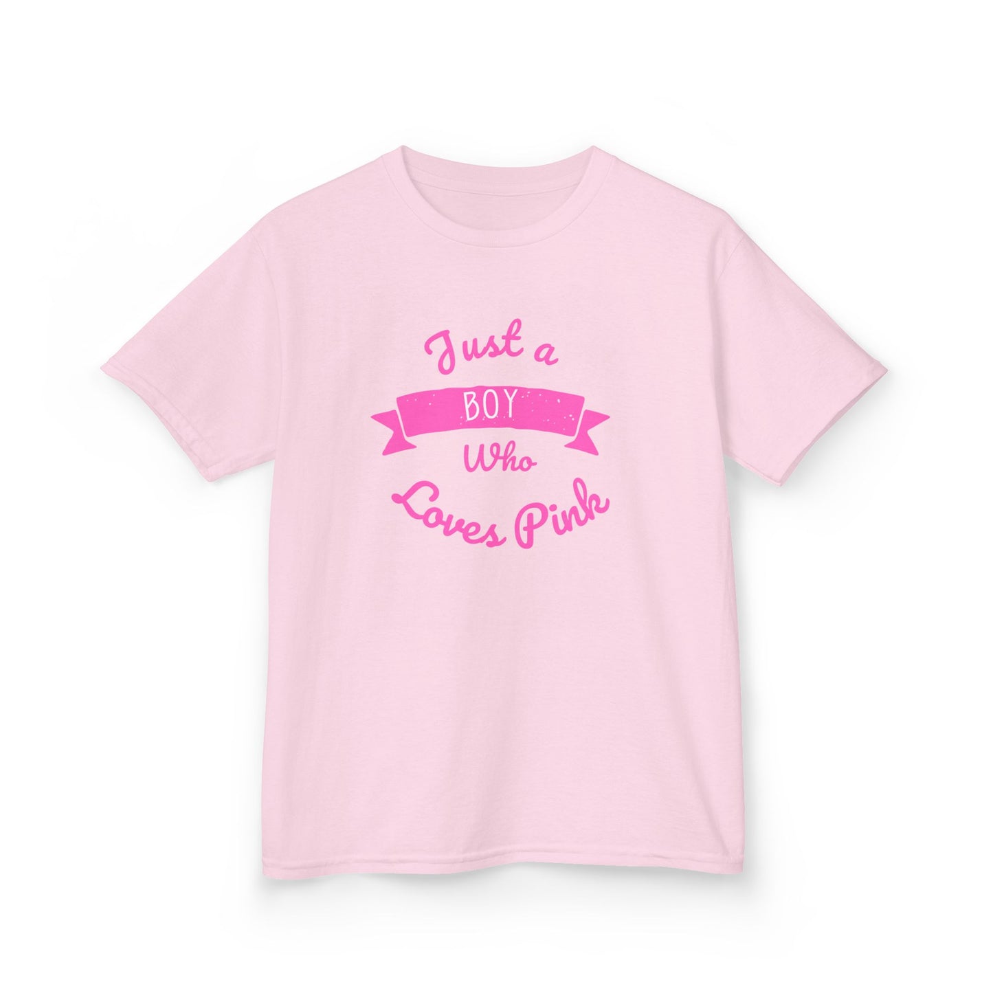 Just a Boy Who Loves Pink Kids Heavy Cotton Tee - Fun T-Shirt for Boys, Great for Birthdays and Celebrations