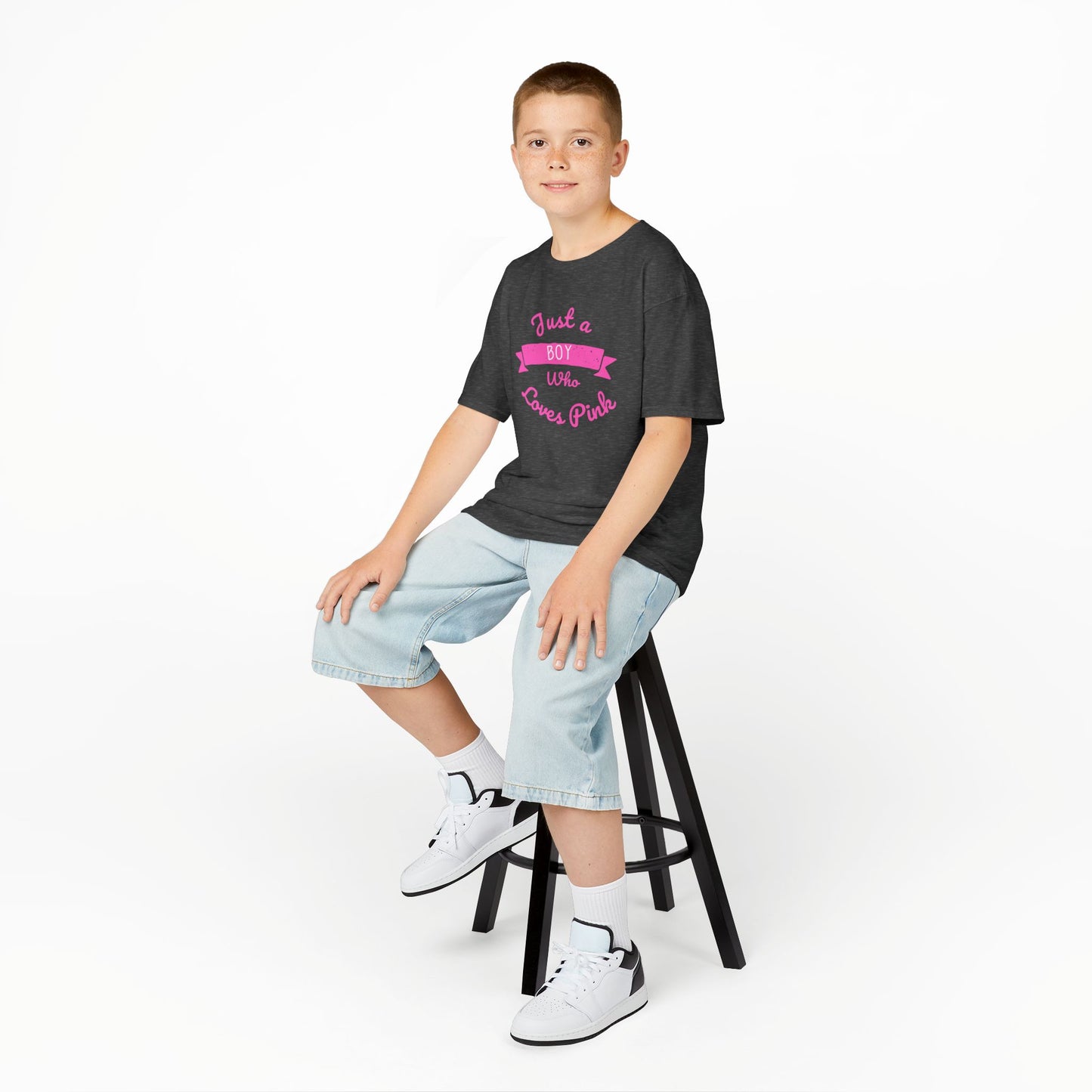 Just a Boy Who Loves Pink Kids Heavy Cotton Tee - Fun T-Shirt for Boys, Great for Birthdays and Celebrations