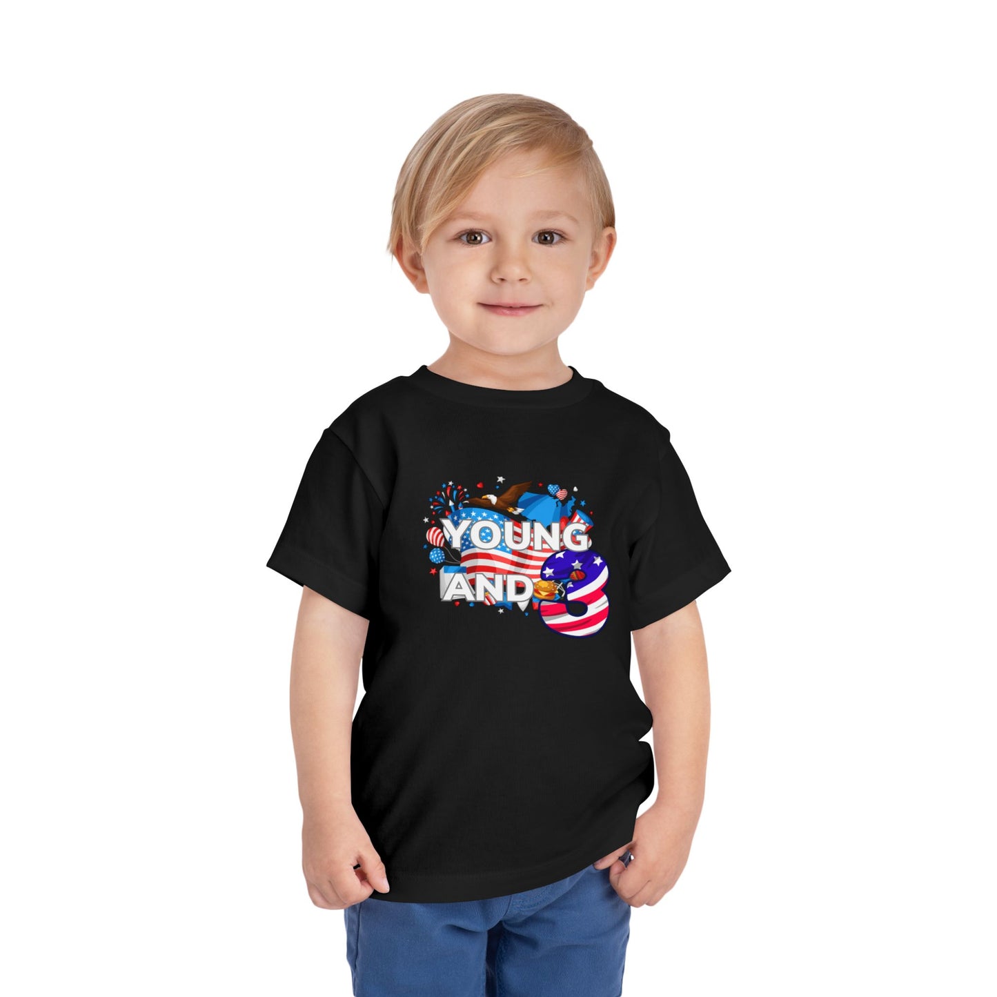 3rd Birthday- "Young and Free" USA Toddler Tee – Cute Kids' Unisex Shirt with Patriotic Design