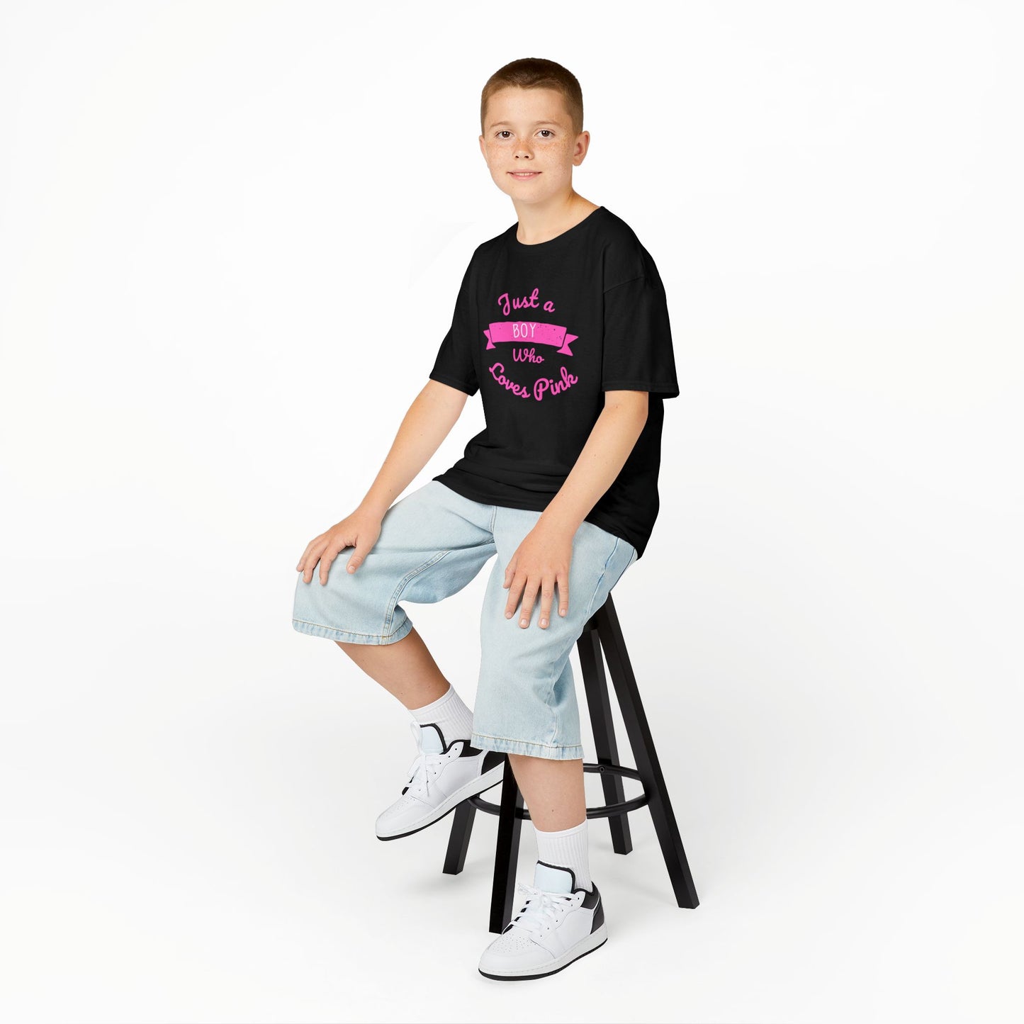 Just a Boy Who Loves Pink Kids Heavy Cotton Tee - Fun T-Shirt for Boys, Great for Birthdays and Celebrations