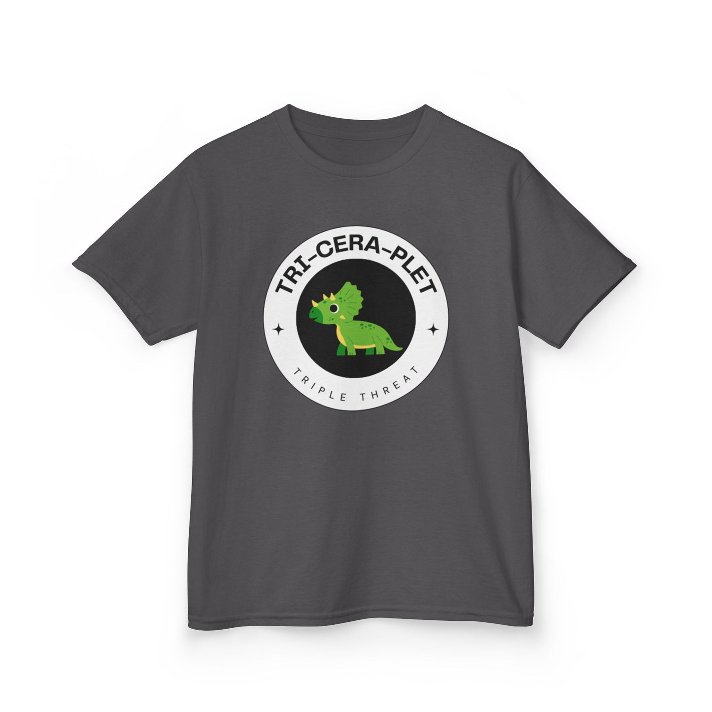 Tri-Cera-Plet Young Kids T-Shirt - Fun Dino Graphic T-Shirt for Triplets