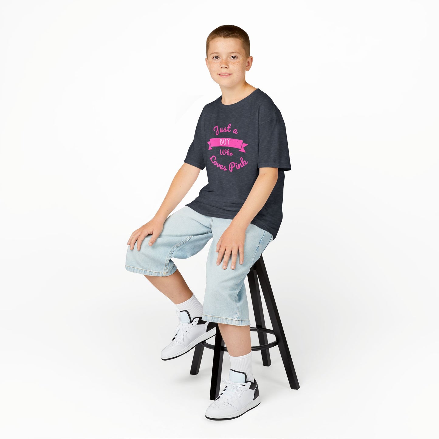 Just a Boy Who Loves Pink Kids Heavy Cotton Tee - Fun T-Shirt for Boys, Great for Birthdays and Celebrations