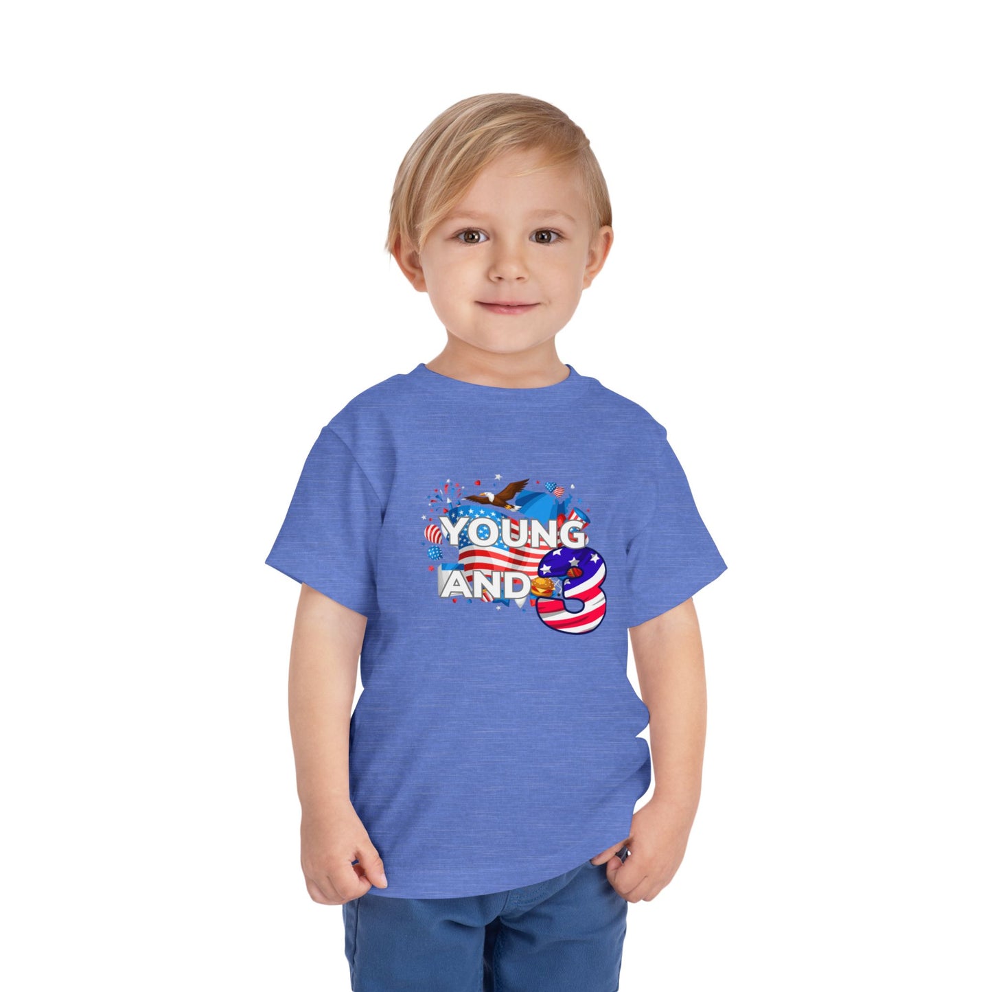 3rd Birthday- "Young and Free" USA Toddler Tee – Cute Kids' Unisex Shirt with Patriotic Design