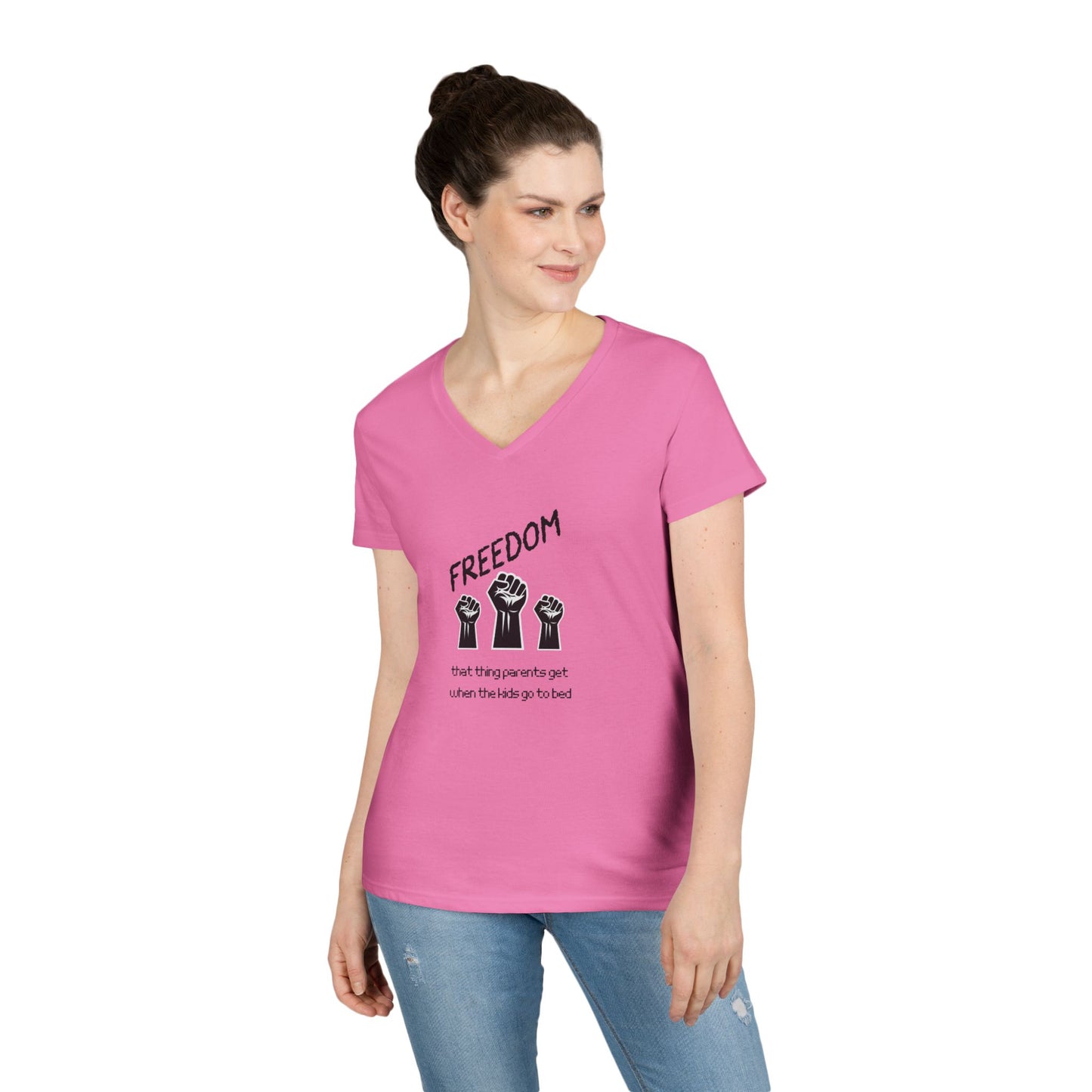 Freedom Fist V-Neck Tee — Women's Social Justice Protest Shirt