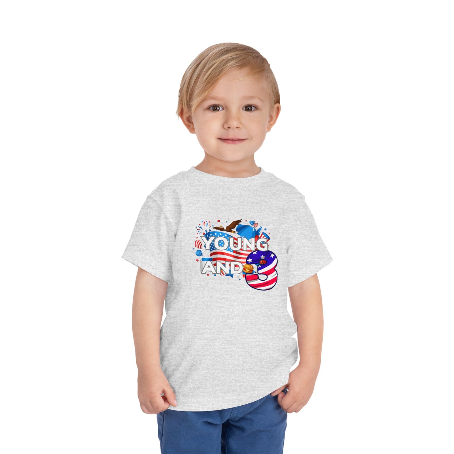 3rd Birthday- "Young and Free" USA Toddler Tee – Cute Kids' Unisex Shirt with Patriotic Design