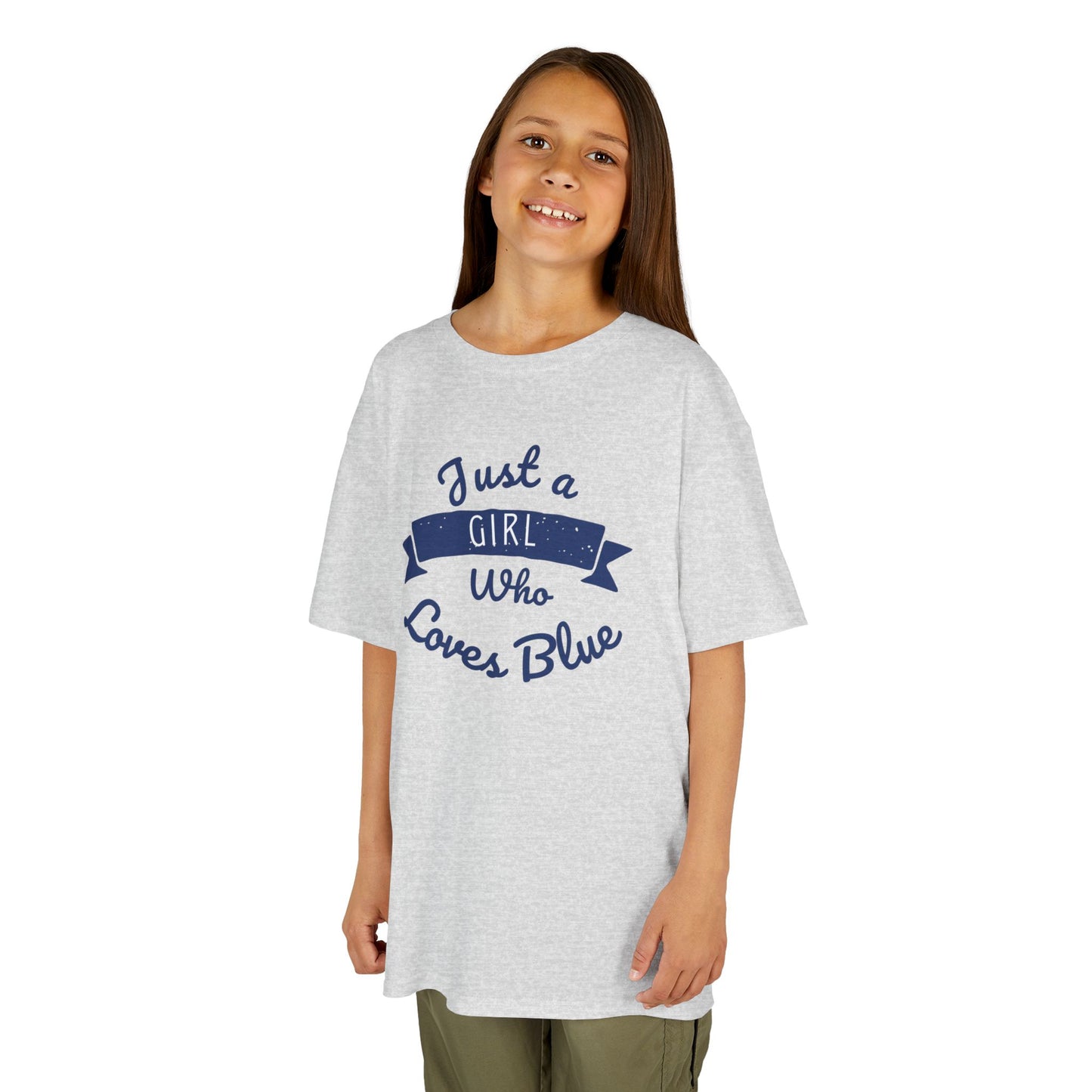 Just a Girl Who Loves Blue Kids Heavy Cotton Tee - Cute Comfortable T-Shirt for Young Girls