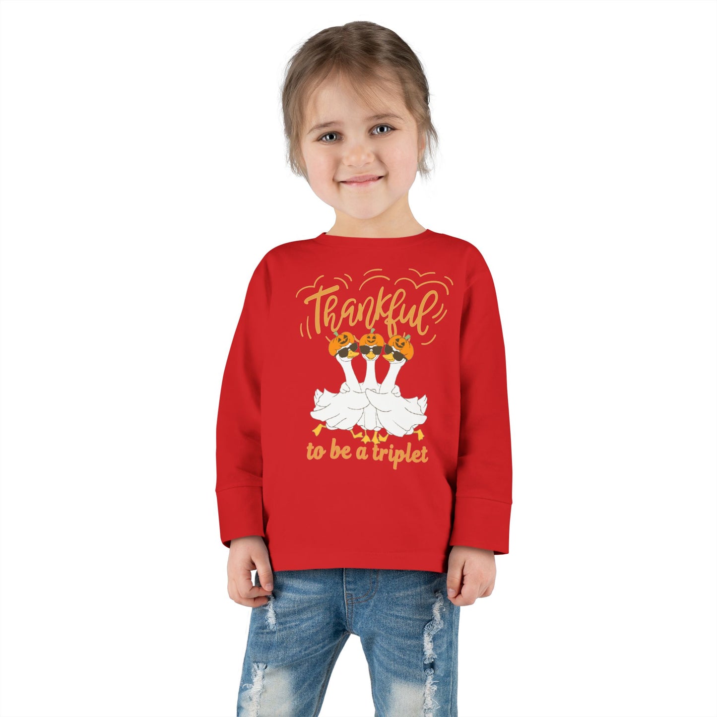 Thankful to Be a Triplet Toddler Long Sleeve Tee