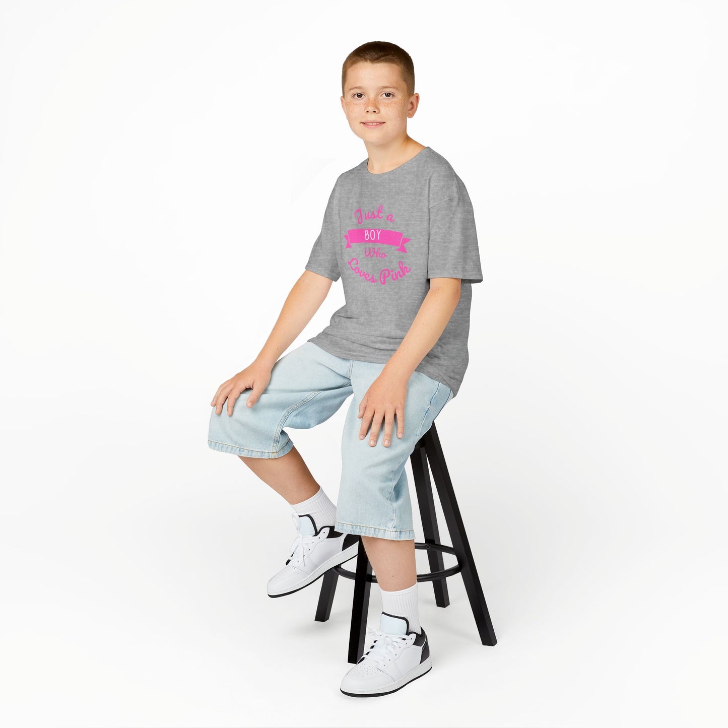 Just a Boy Who Loves Pink Kids Heavy Cotton Tee - Fun T-Shirt for Boys, Great for Birthdays and Celebrations