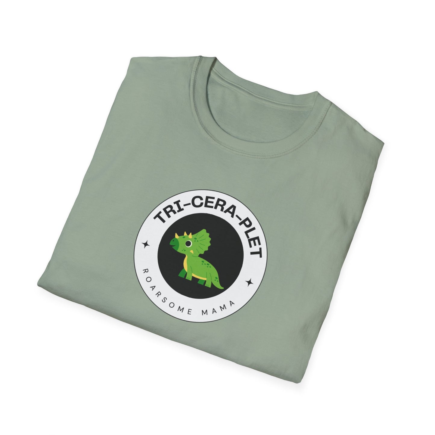 Tri-Cera-Plet-Roarsome Mama- T-Shirt - for Triplet Mamas and Dinosaur Lovers