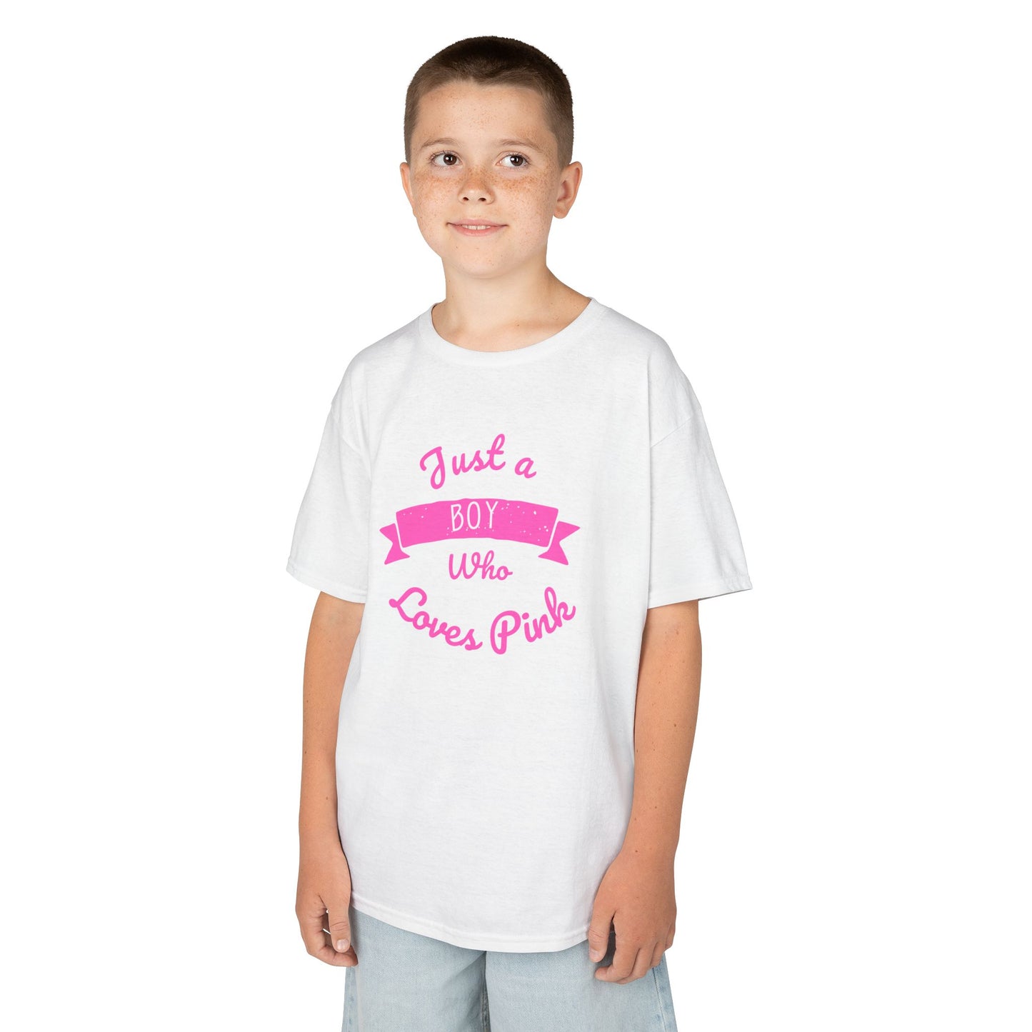 Just a Boy Who Loves Pink Kids Heavy Cotton Tee - Fun T-Shirt for Boys, Great for Birthdays and Celebrations