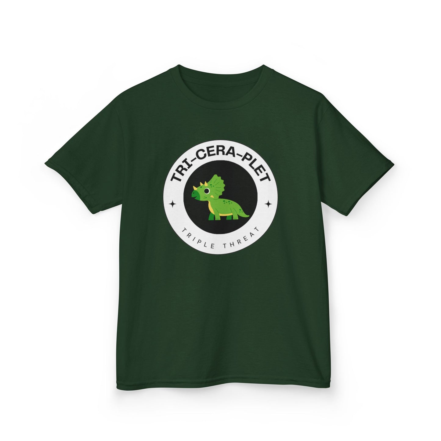 Tri-Cera-Plet Young Kids T-Shirt - Fun Dino Graphic T-Shirt for Triplets