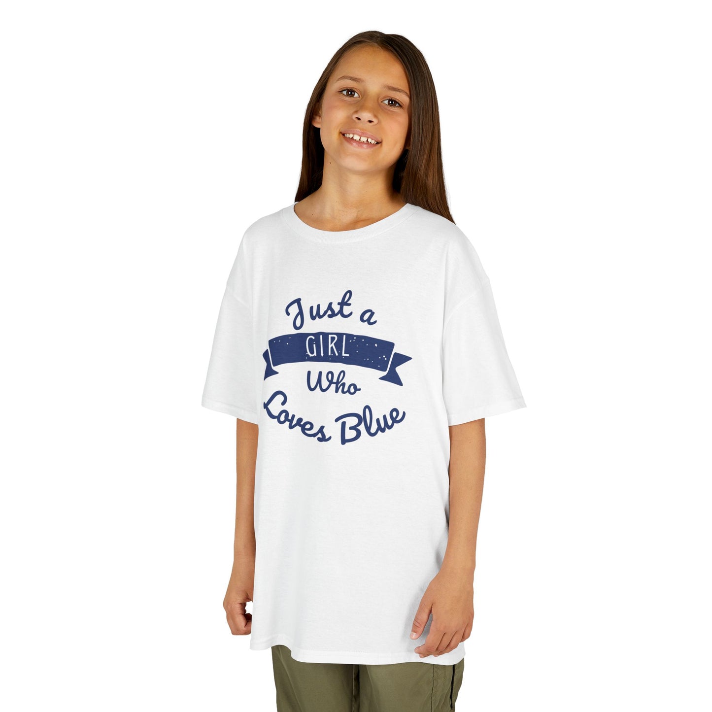 Just a Girl Who Loves Blue Kids Heavy Cotton Tee - Cute Comfortable T-Shirt for Young Girls
