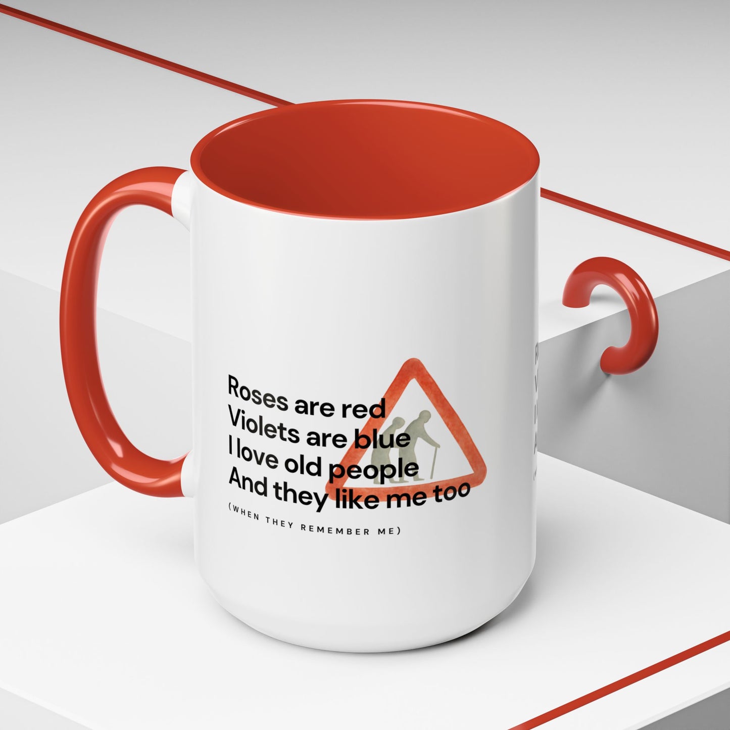 Funny 'I Love Old People' Accent Coffee Mug — Humorous Roses Are Red Poem Gift