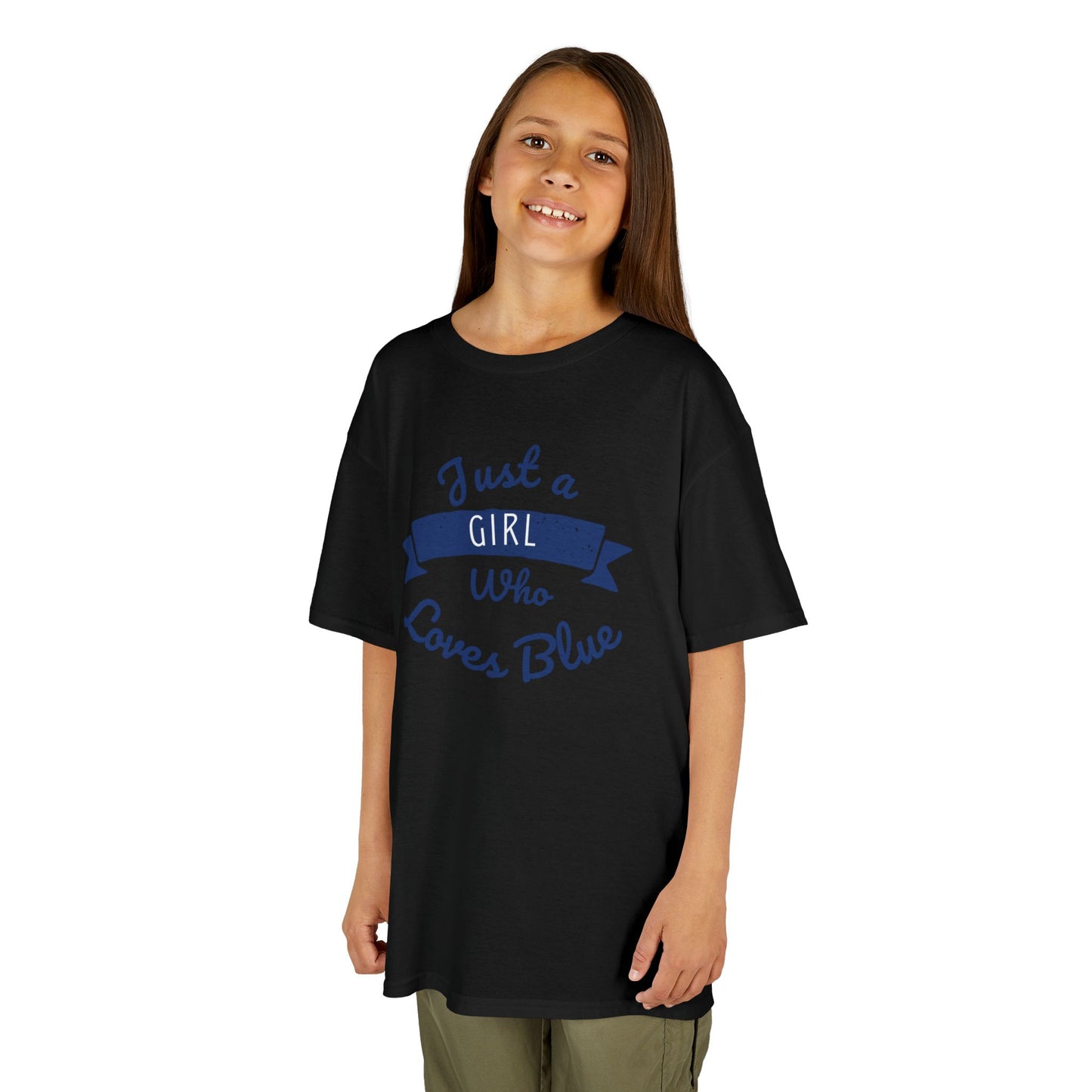 Just a Girl Who Loves Blue Kids Heavy Cotton Tee - Cute Comfortable T-Shirt for Young Girls