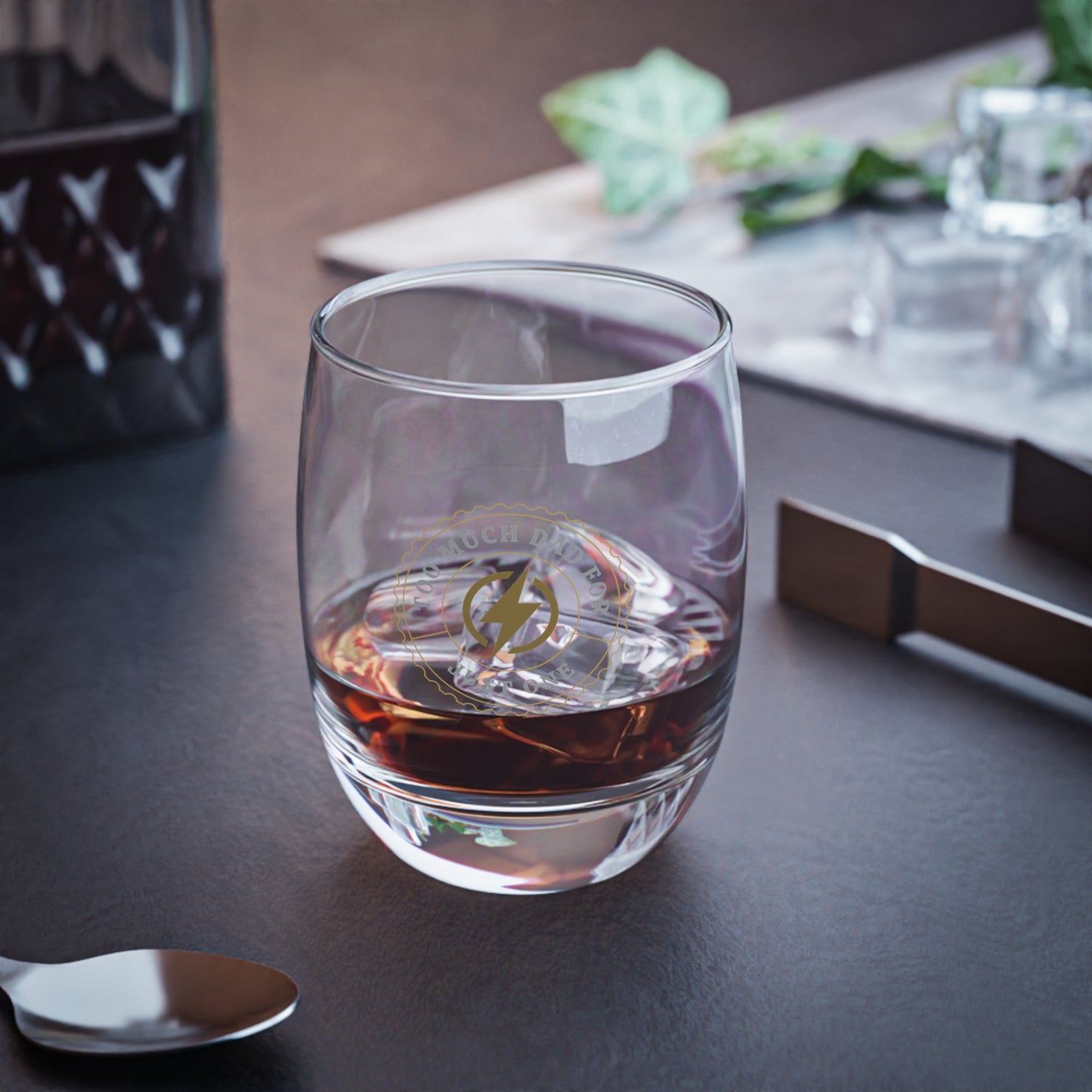 Whiskey Glass - "Too Much Dad for Just One" Engraved Rocks Glass (Father's Day Gift)