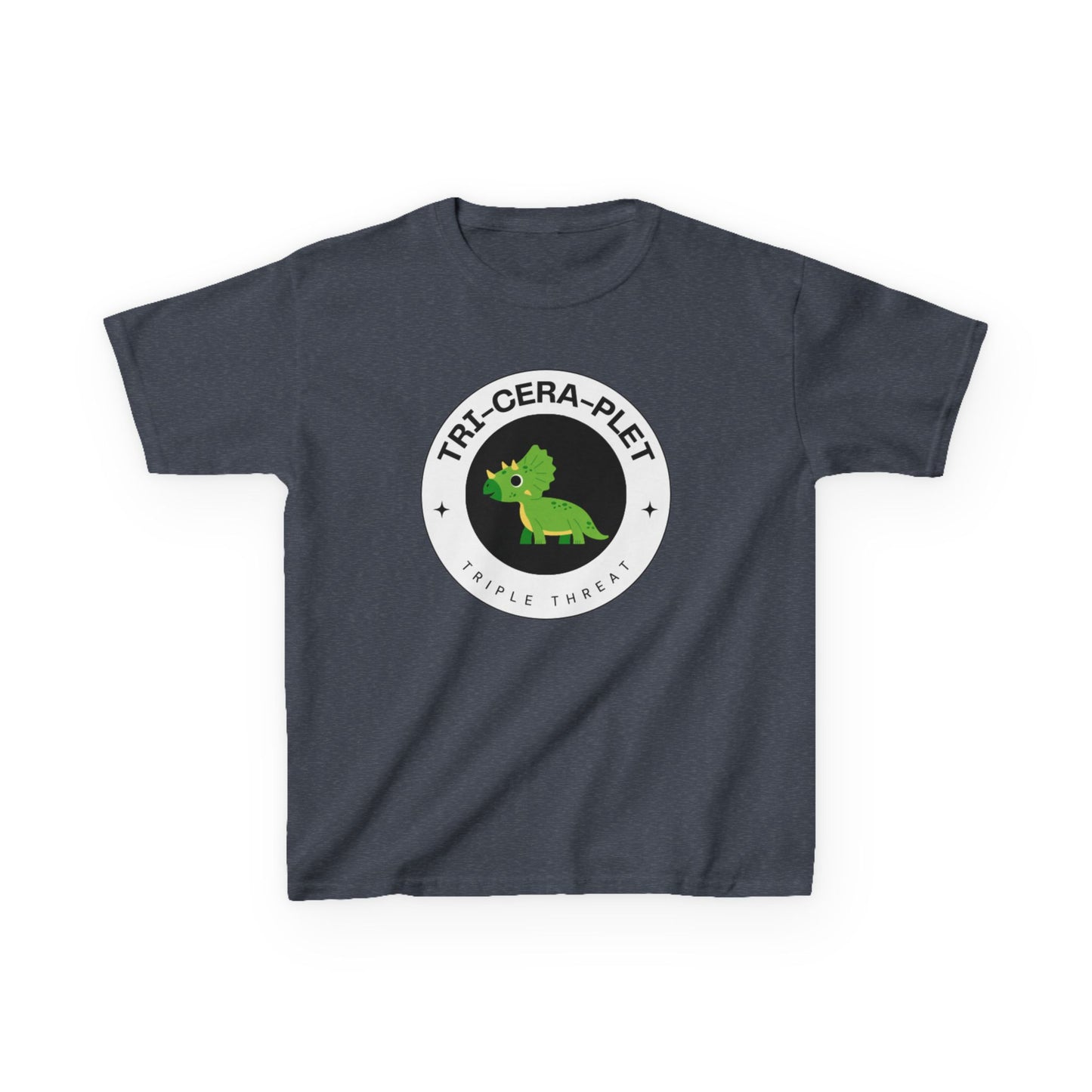 Tri-Cera-Plet Young Kids T-Shirt - Fun Dino Graphic T-Shirt for Triplets
