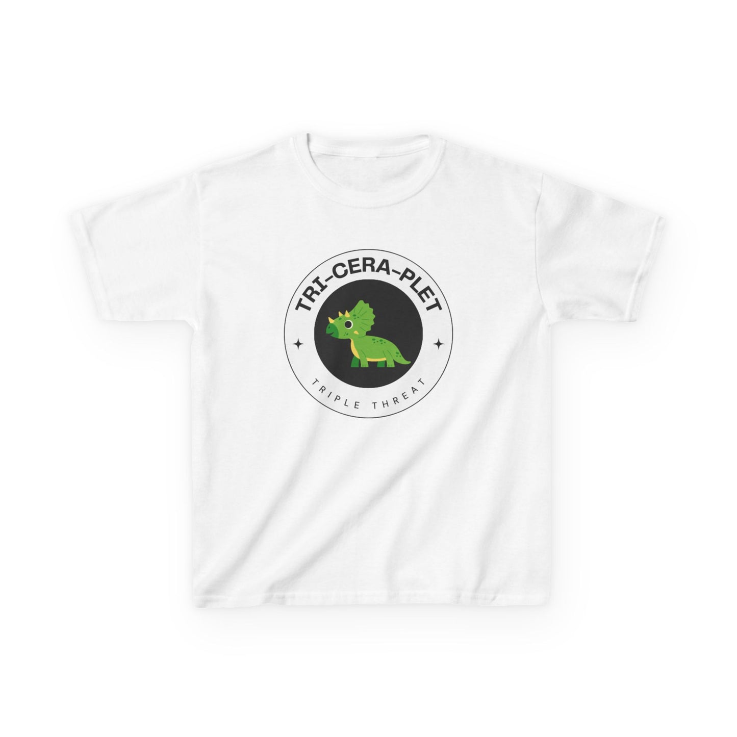 Tri-Cera-Plet Young Kids T-Shirt - Fun Dino Graphic T-Shirt for Triplets