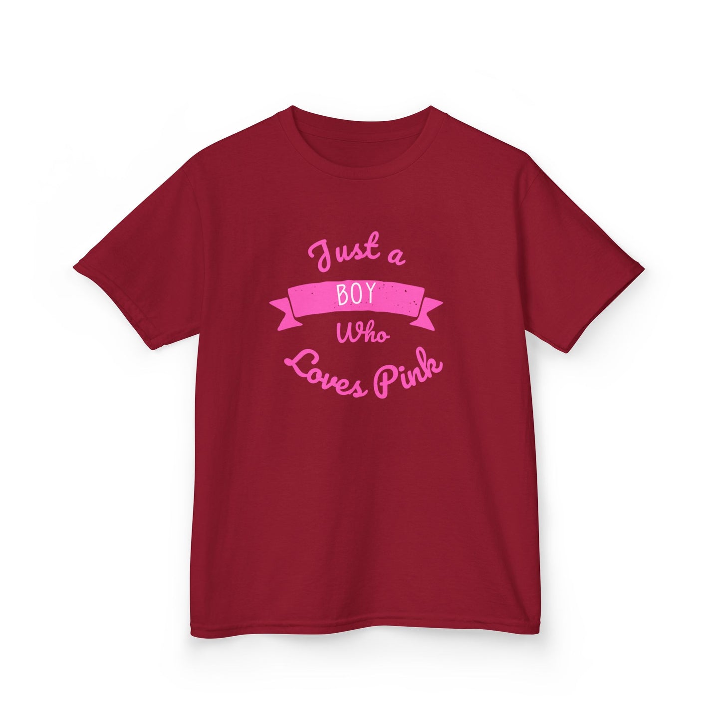 Just a Boy Who Loves Pink Kids Heavy Cotton Tee - Fun T-Shirt for Boys, Great for Birthdays and Celebrations