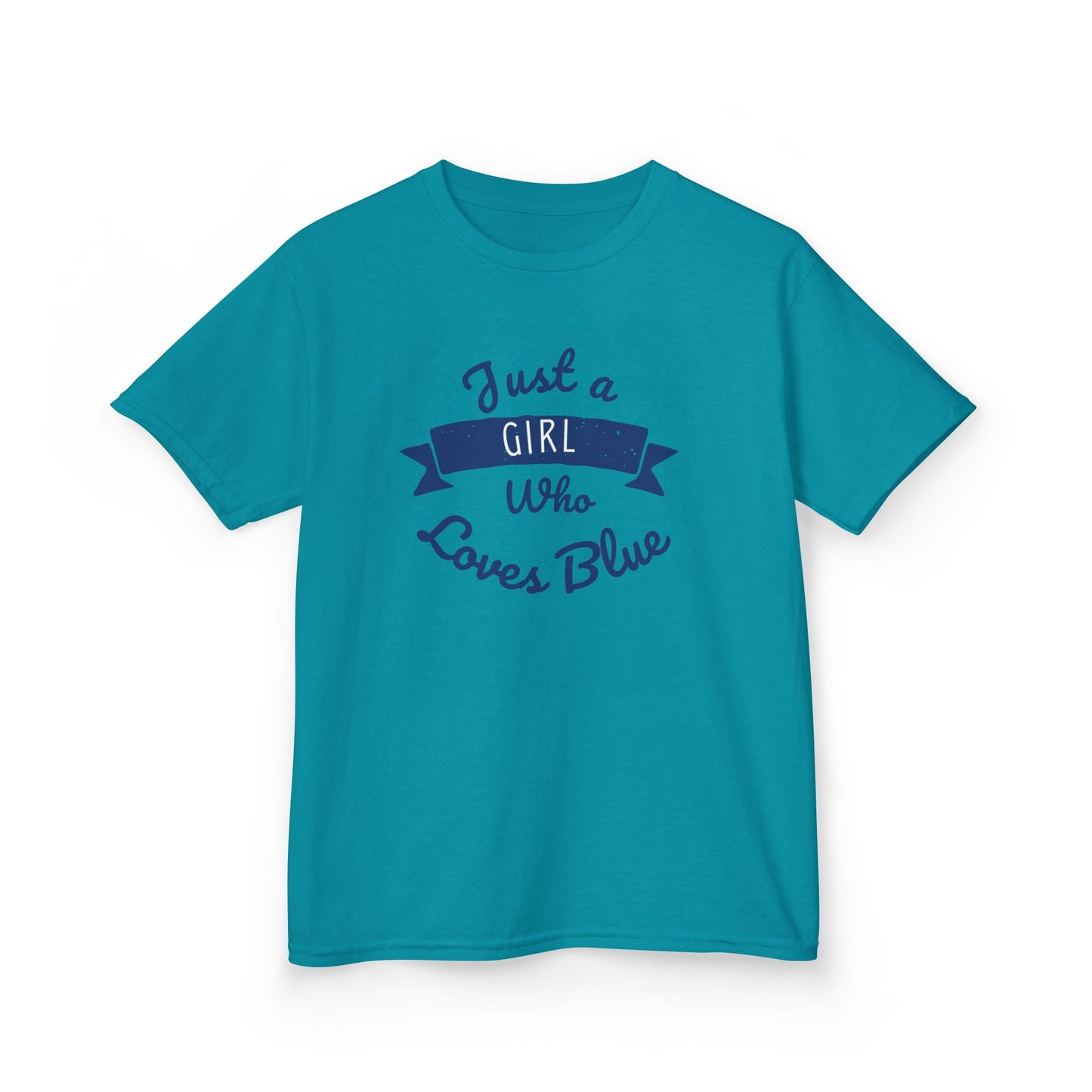 Just a Girl Who Loves Blue Kids Heavy Cotton Tee - Cute Comfortable T-Shirt for Young Girls