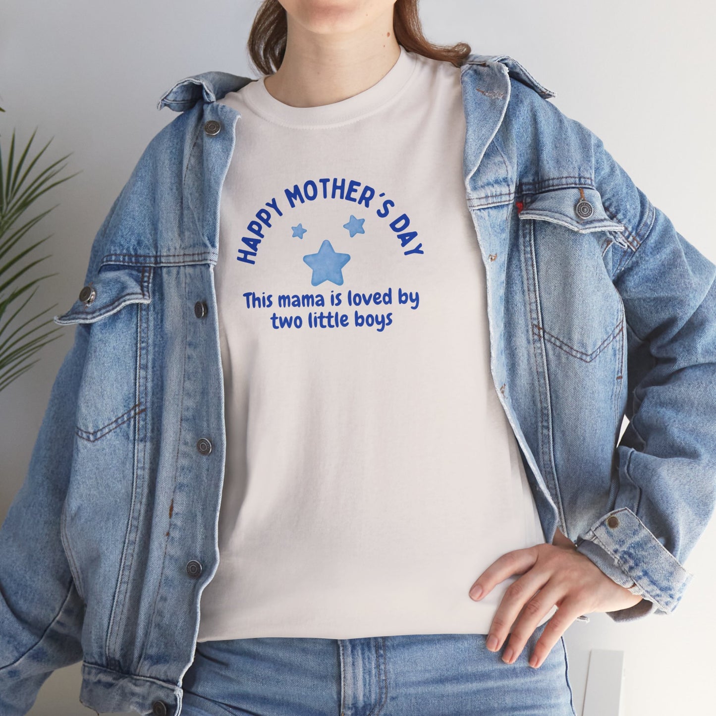 "This Mama is loved by two little boys-Happy Mother's Day" Cotton T-Shirt - Perfect Gift for Twin Moms