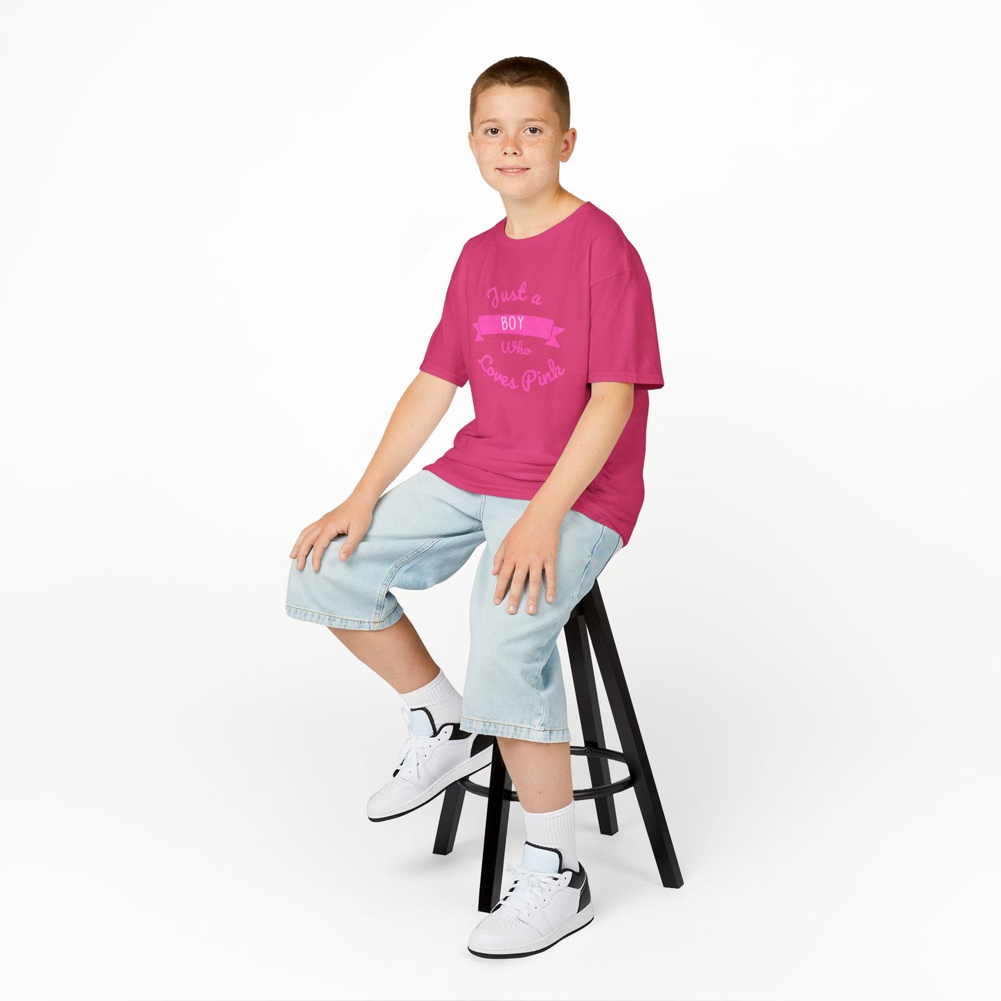 Just a Boy Who Loves Pink Kids Heavy Cotton Tee - Fun T-Shirt for Boys, Great for Birthdays and Celebrations