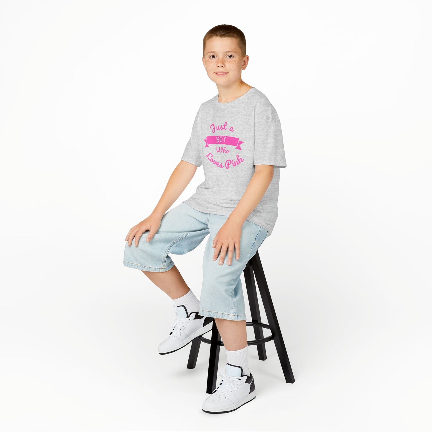 Just a Boy Who Loves Pink Kids Heavy Cotton Tee - Fun T-Shirt for Boys, Great for Birthdays and Celebrations