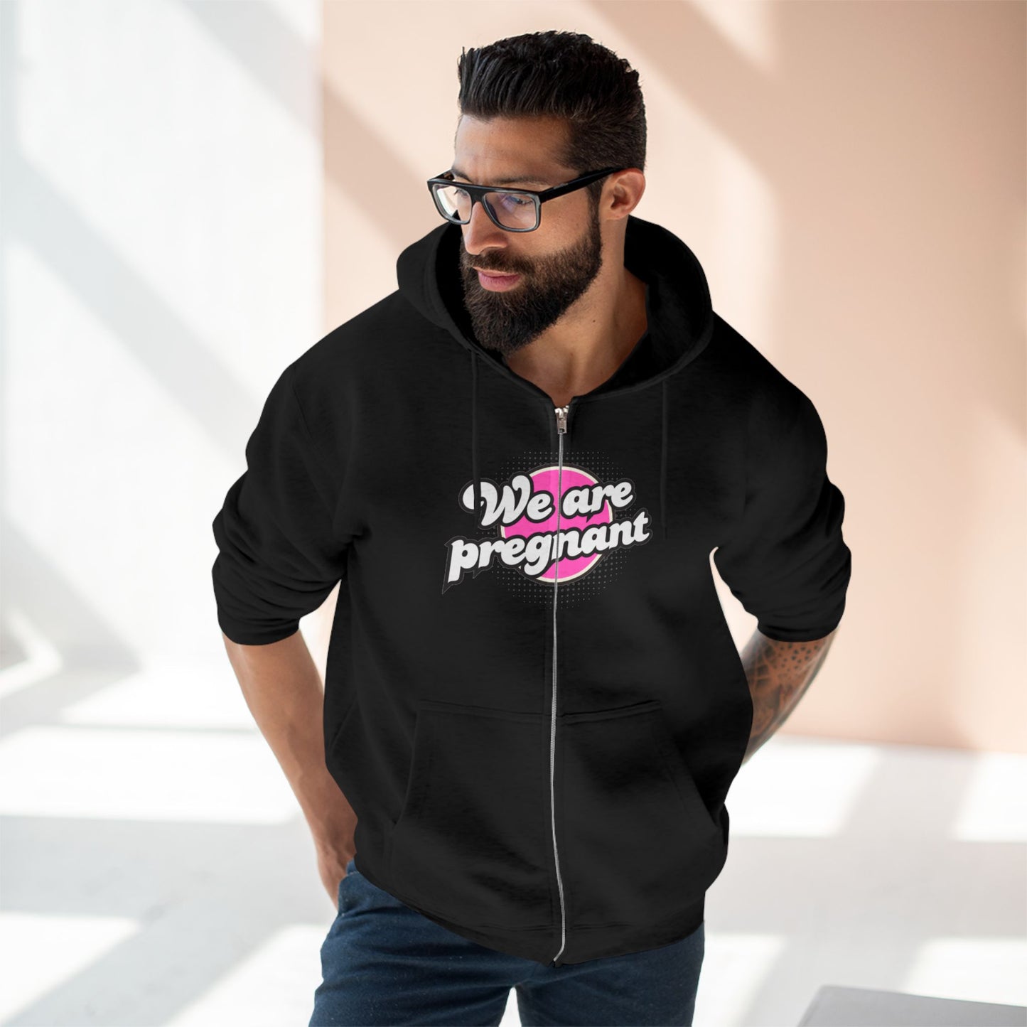 We Are Pregnant - Pink Unisex Zip Hoodie, Pregnancy Gift, Maternity Style, Expecting Parent Apparel, Baby Announcement Clothing