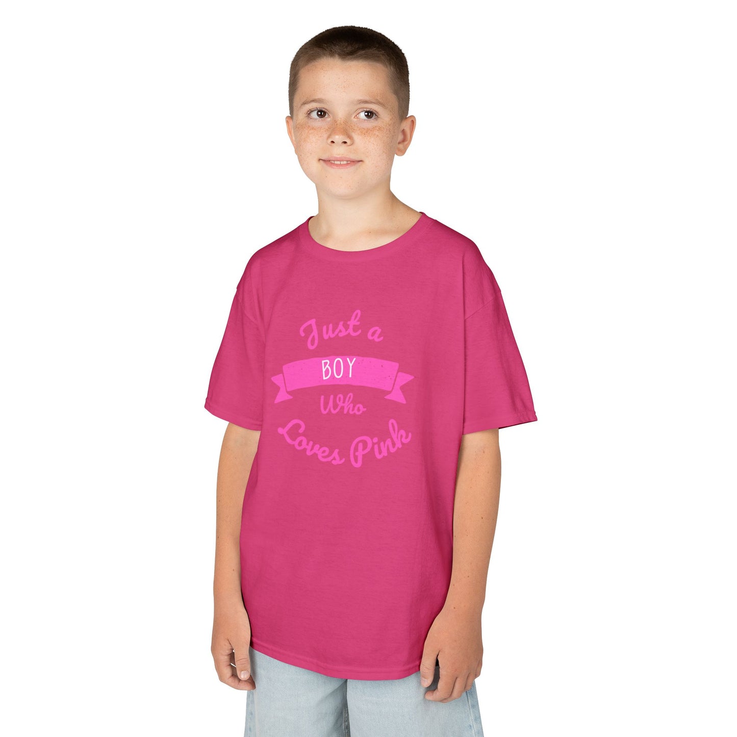 Just a Boy Who Loves Pink Kids Heavy Cotton Tee - Fun T-Shirt for Boys, Great for Birthdays and Celebrations