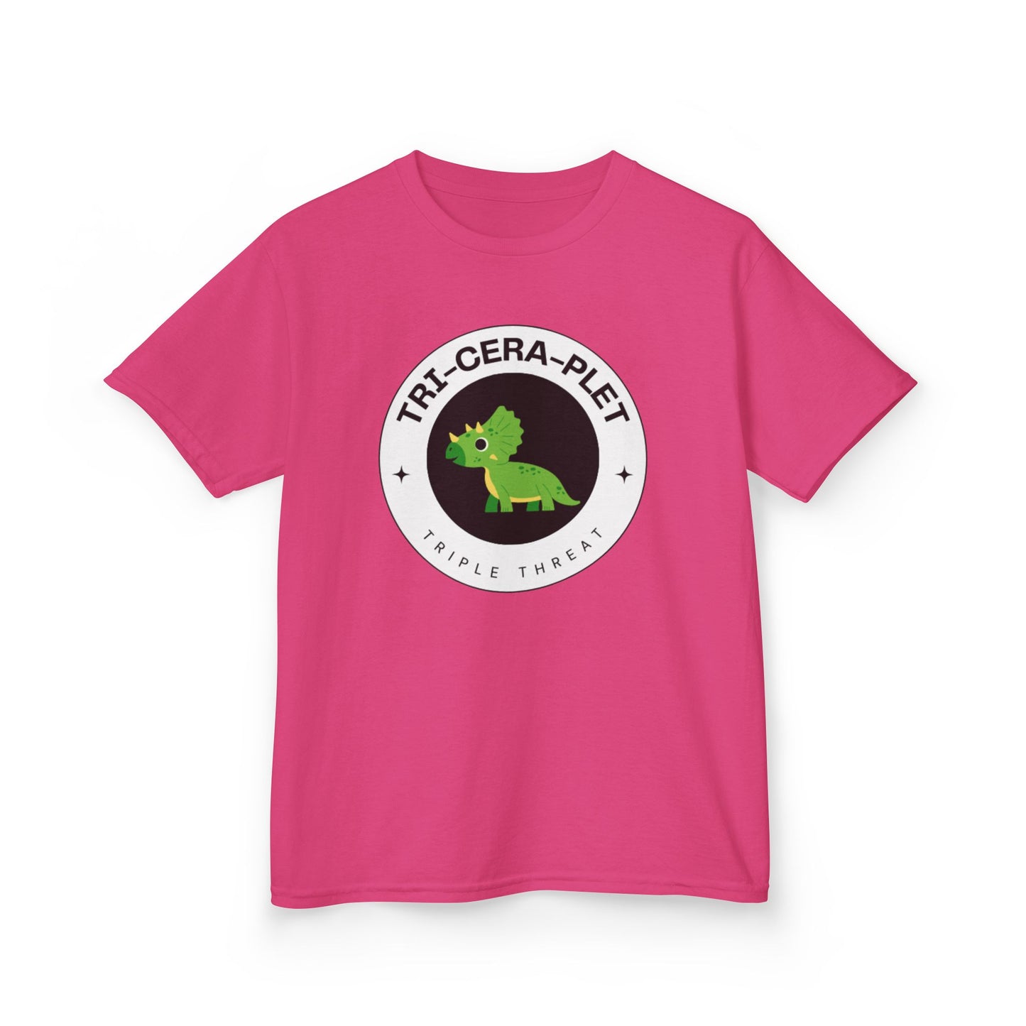 Tri-Cera-Plet Young Kids T-Shirt - Fun Dino Graphic T-Shirt for Triplets