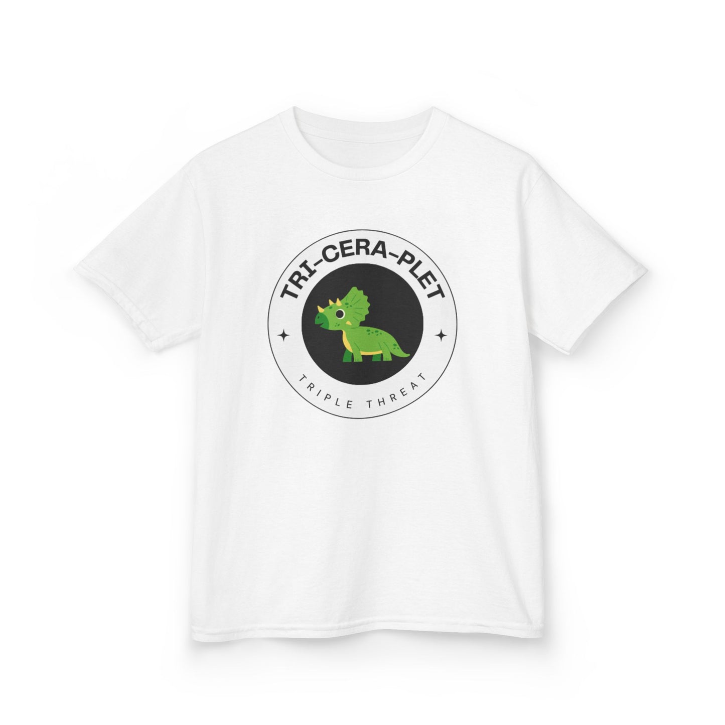 Tri-Cera-Plet Young Kids T-Shirt - Fun Dino Graphic T-Shirt for Triplets