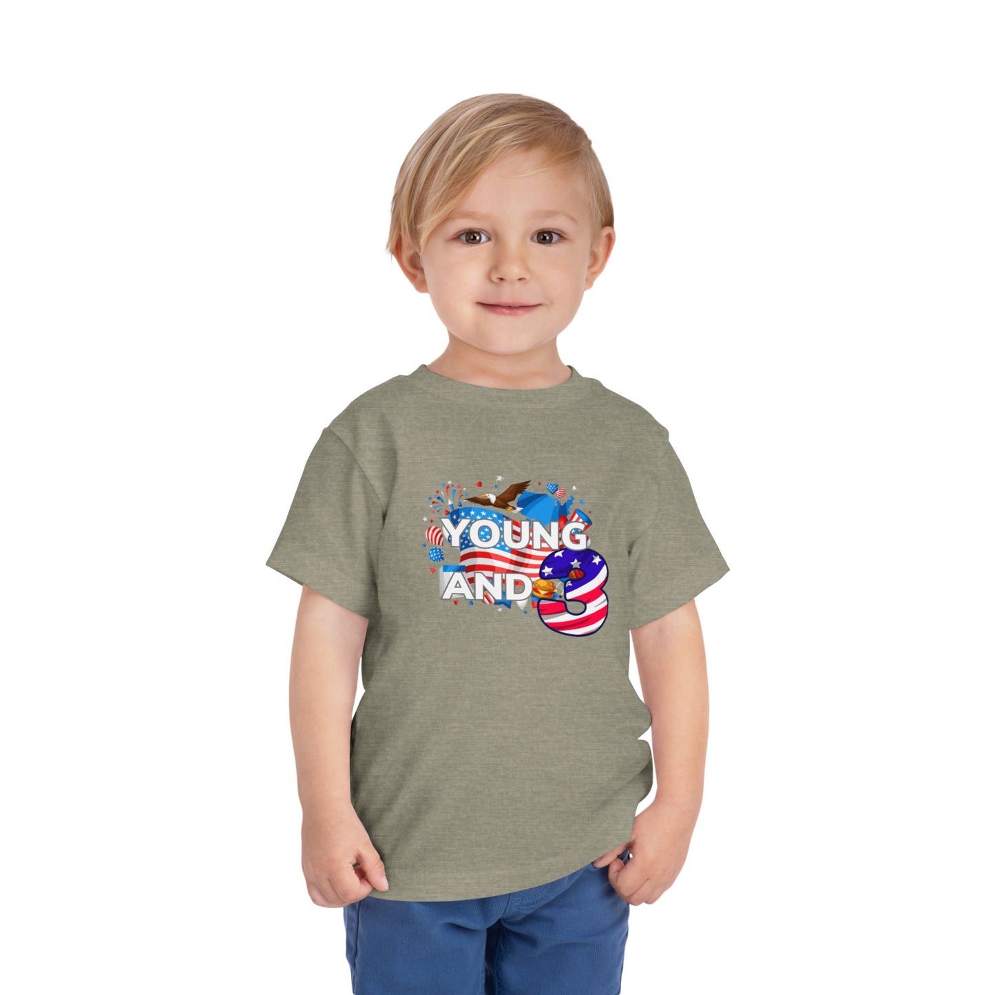 3rd Birthday- "Young and Free" USA Toddler Tee – Cute Kids' Unisex Shirt with Patriotic Design