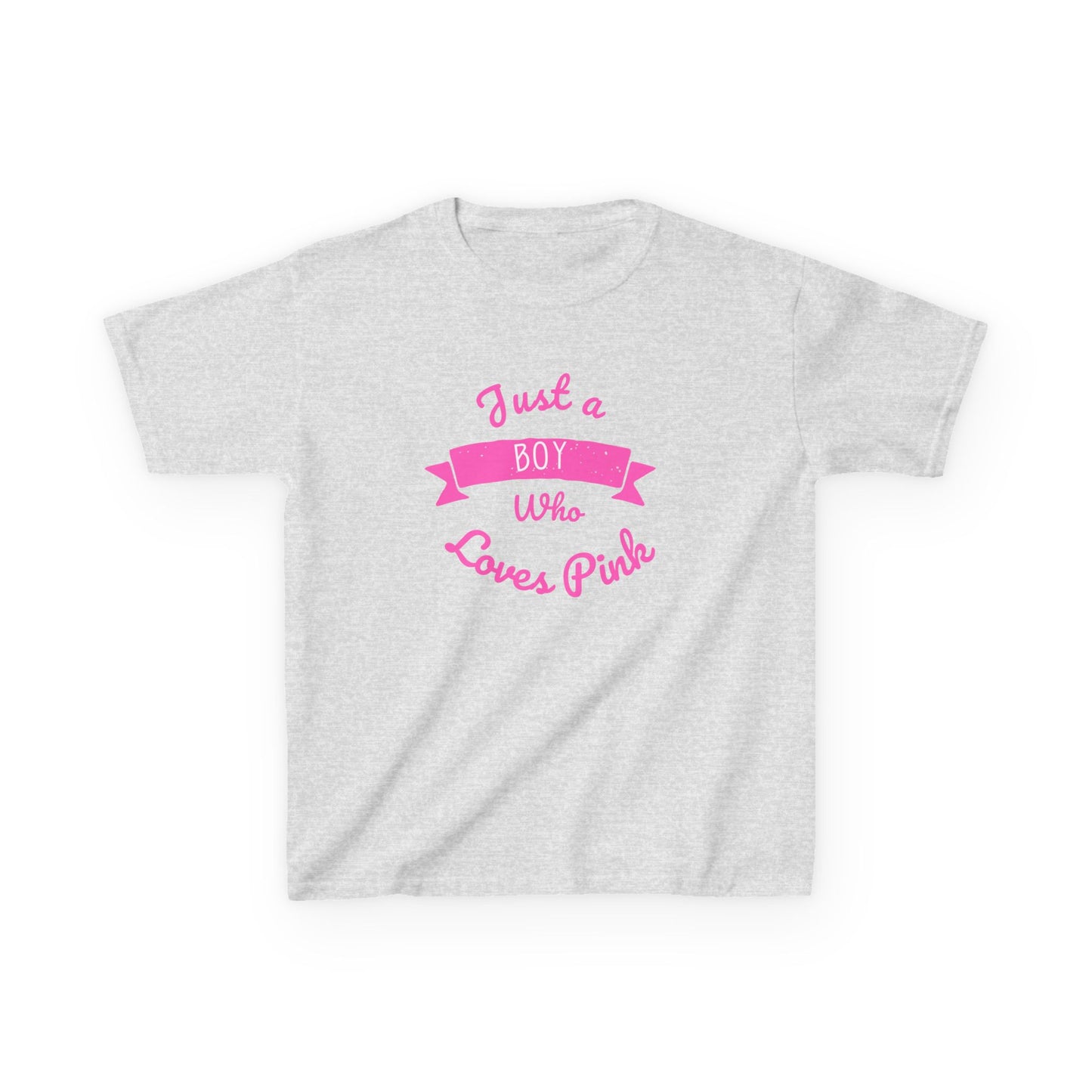 Just a Boy Who Loves Pink Kids Heavy Cotton Tee - Fun T-Shirt for Boys, Great for Birthdays and Celebrations